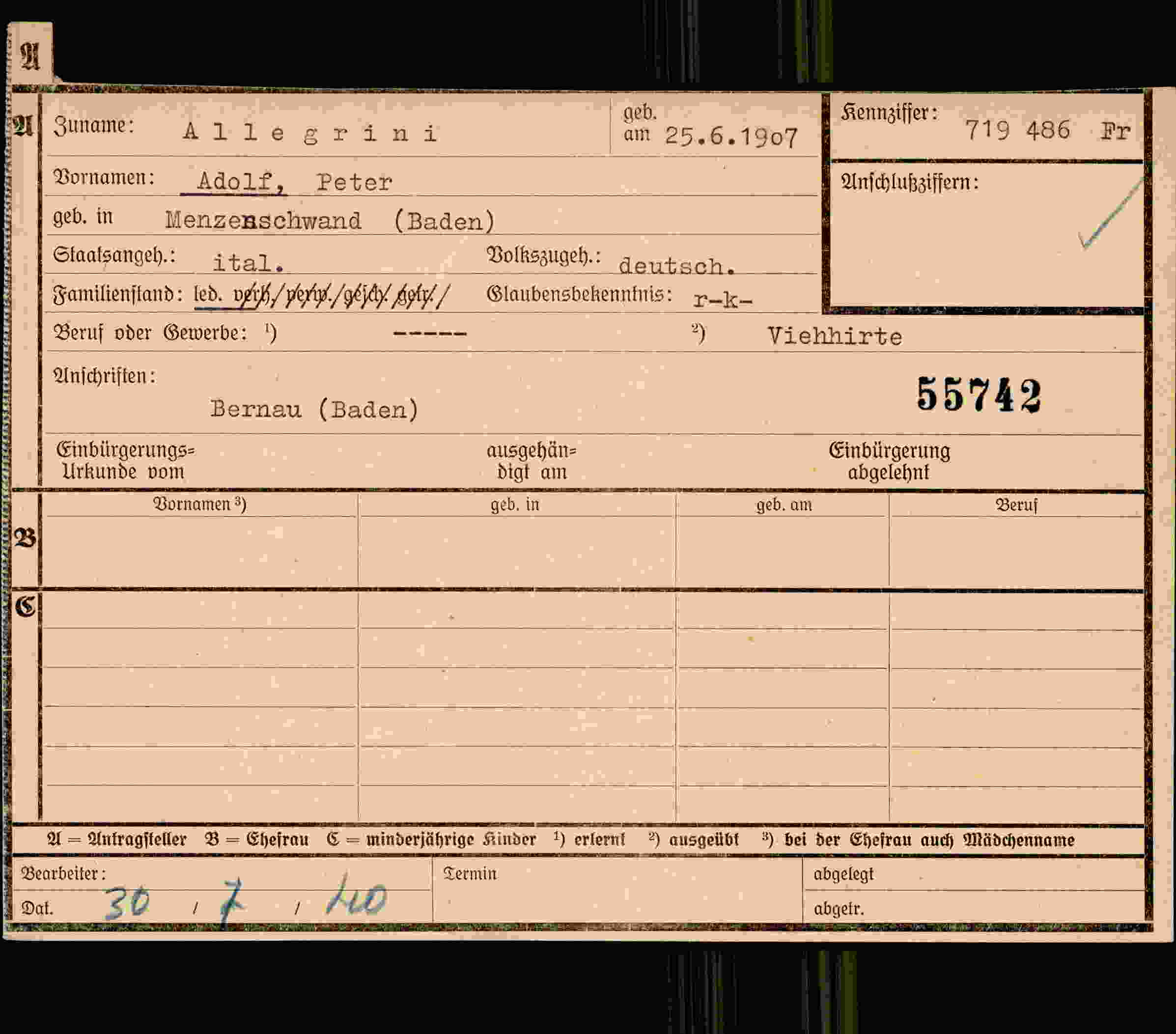 Dokument für Adolf Peter Allegrini