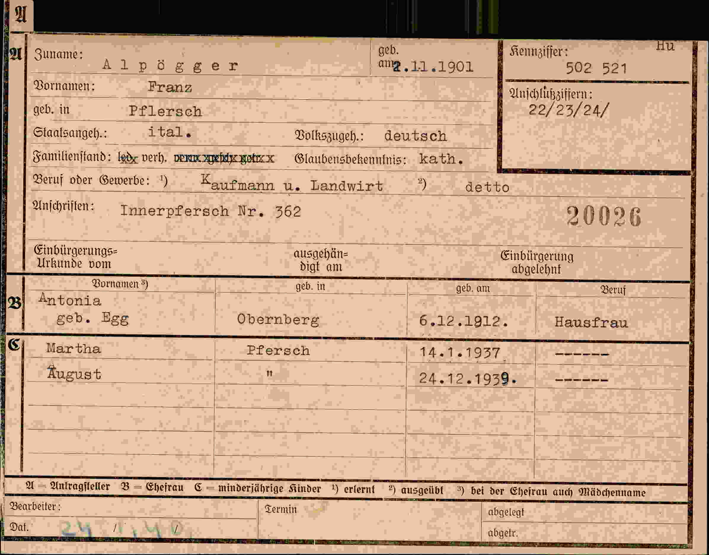 Dokument für Franz Alpögger