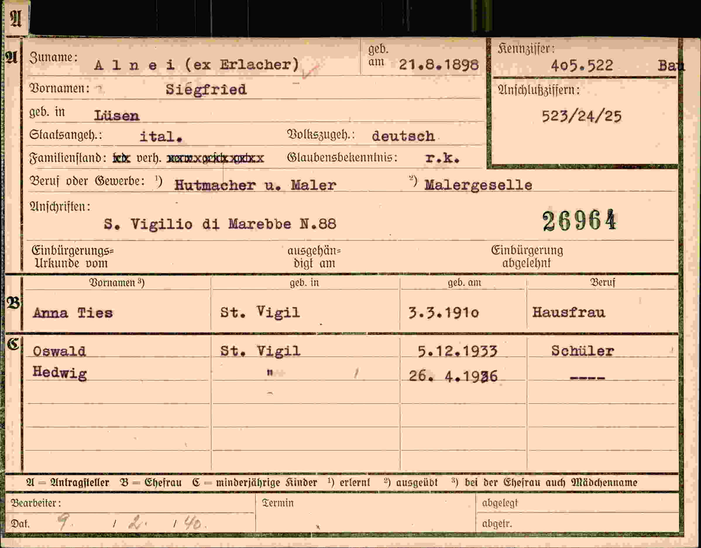 Dokument für Siegfried Alnei