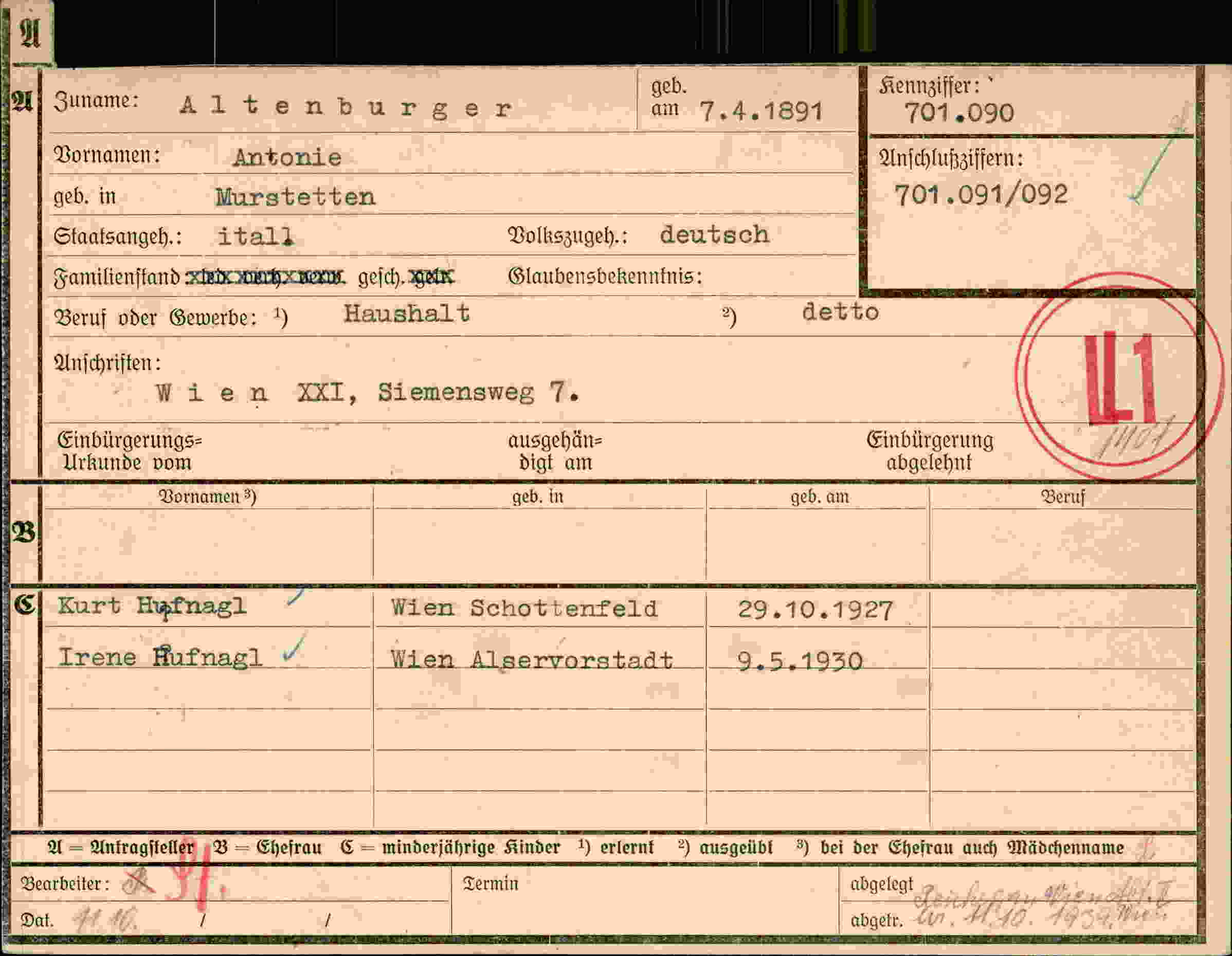 Dokument für Antonie Altenburger