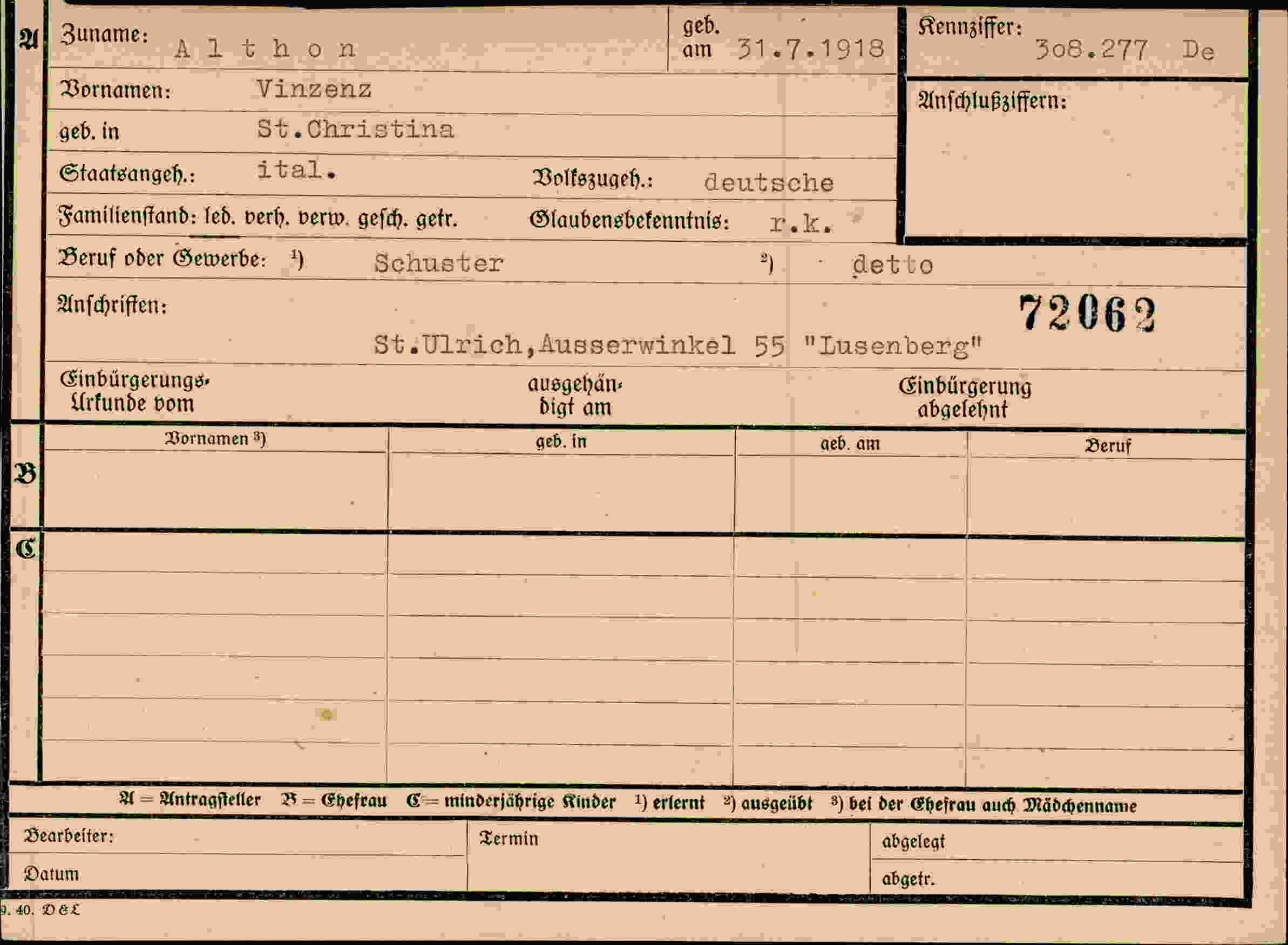 Dokument für Vinzenz Althon