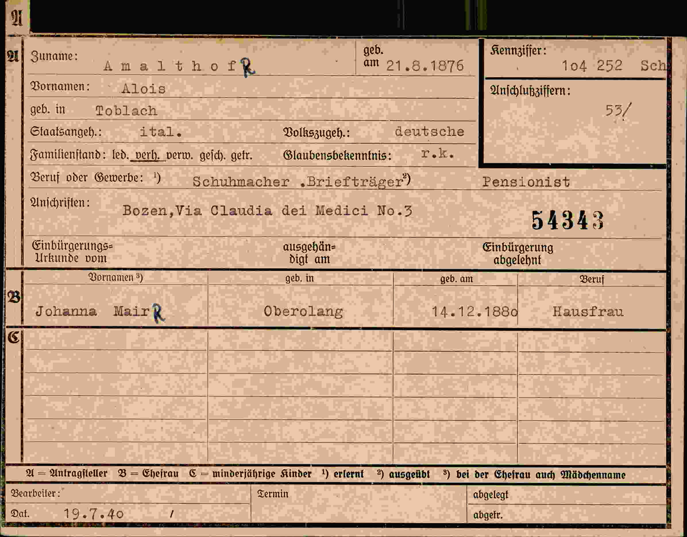 Dokument für Alois Amalthofr