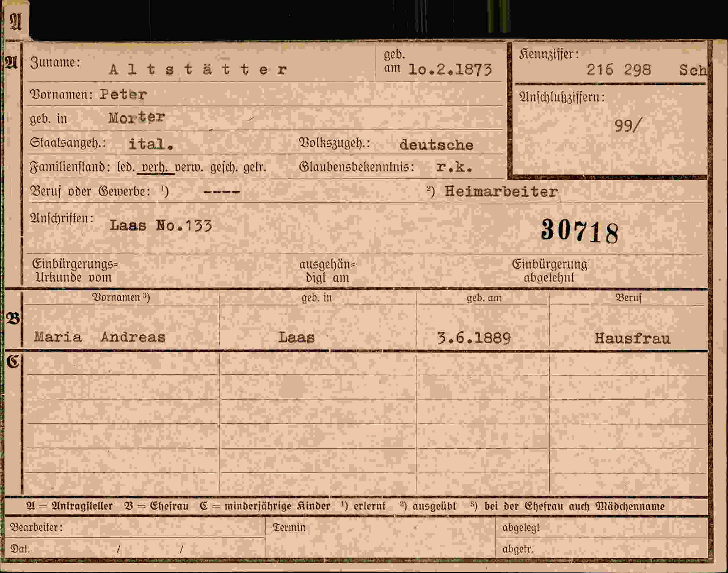 Dokument für Peter Altstätter