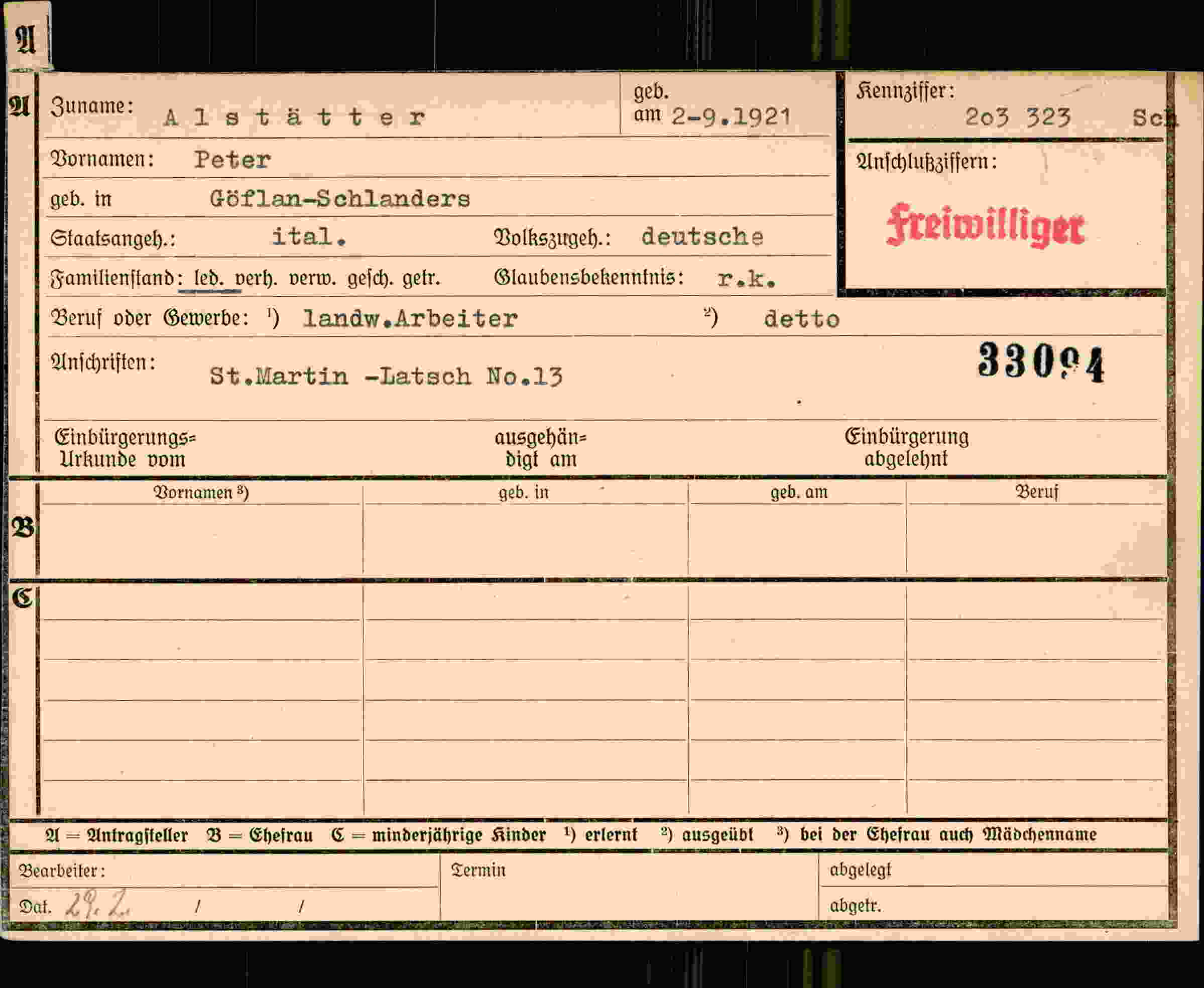 Dokument für Peter Alstätter
