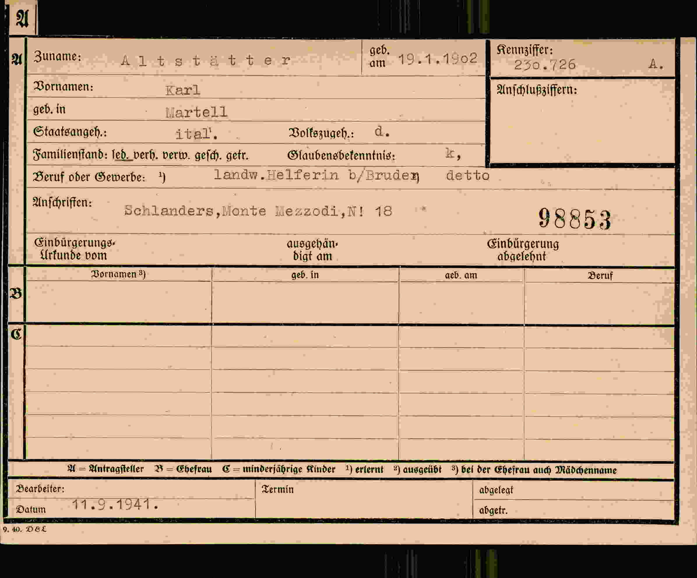 Dokument für Karl Altstätter