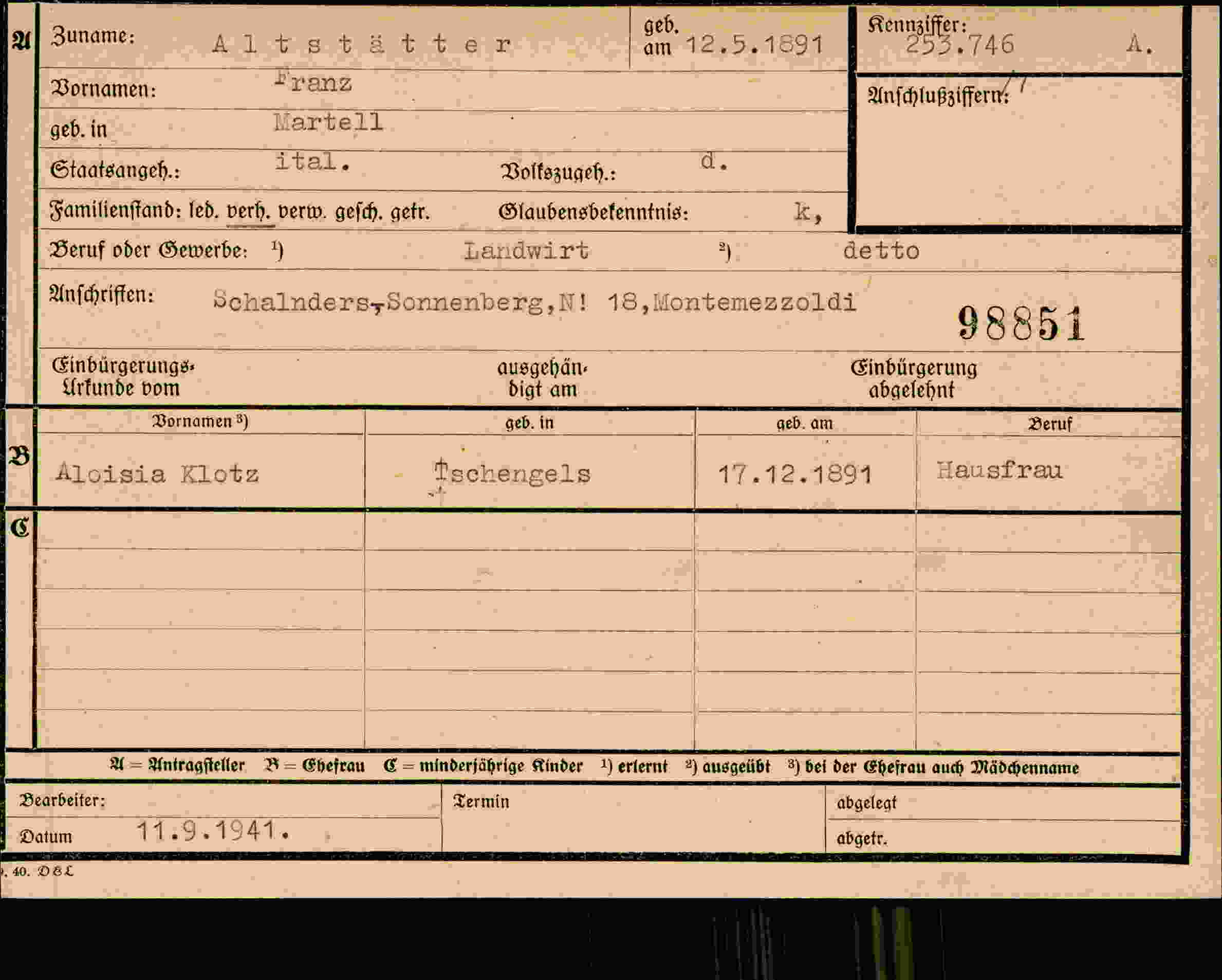 Dokument für Franz Altstätter