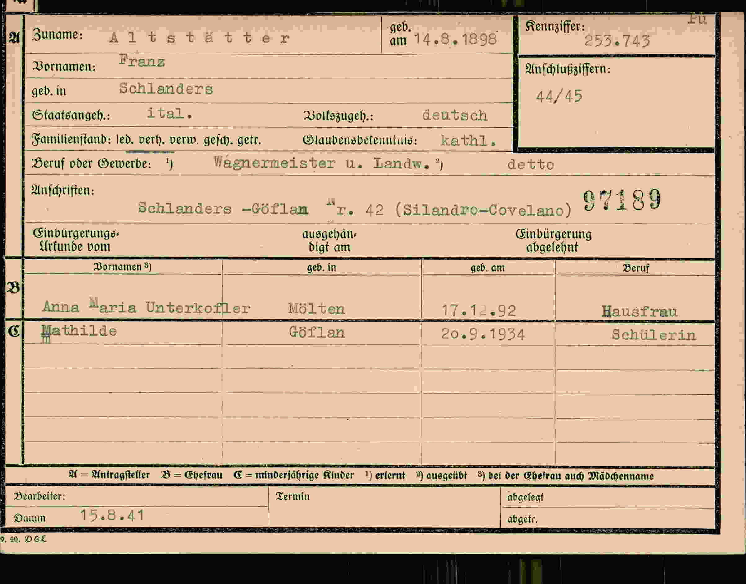 Dokument für Franz Altstätter