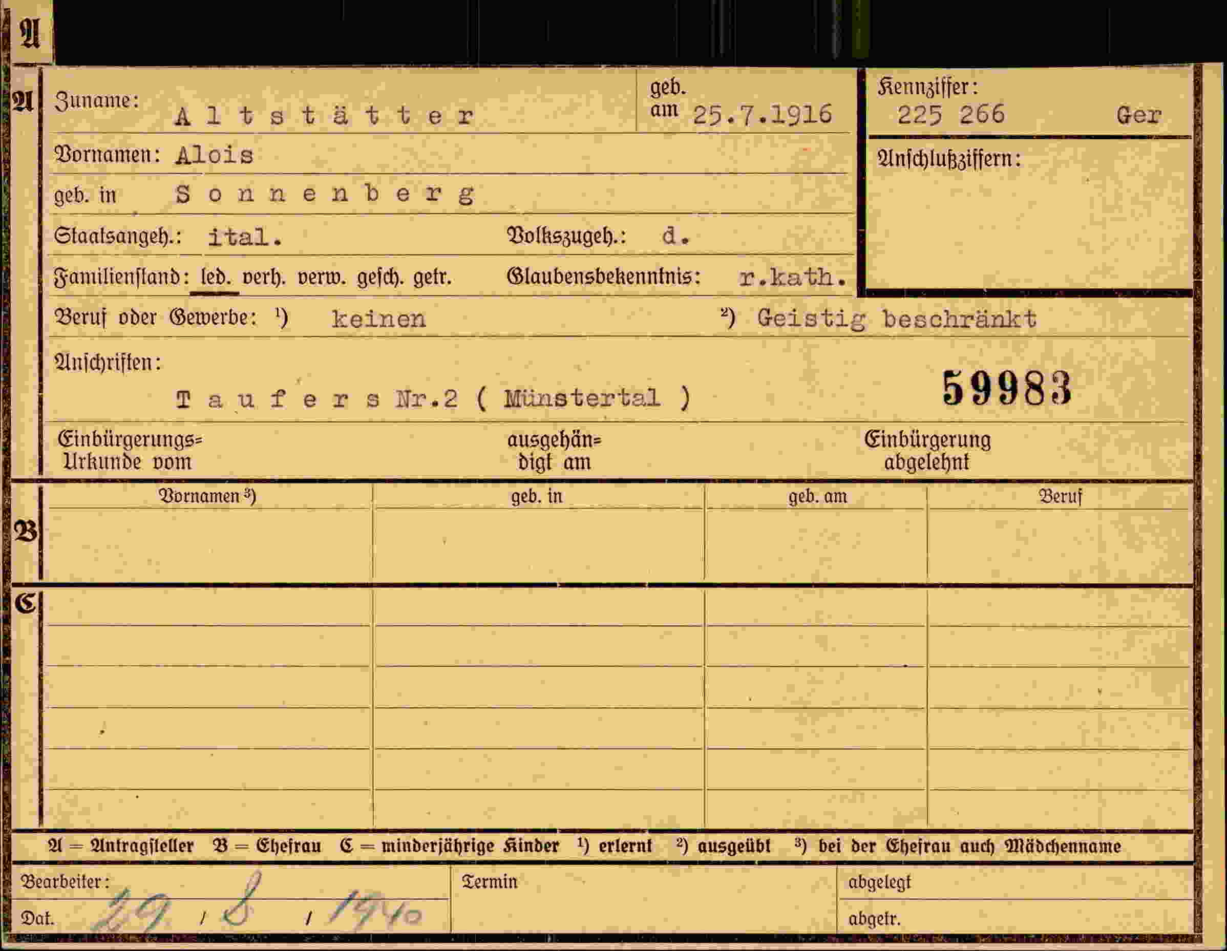 Dokument für Alois Altstätter