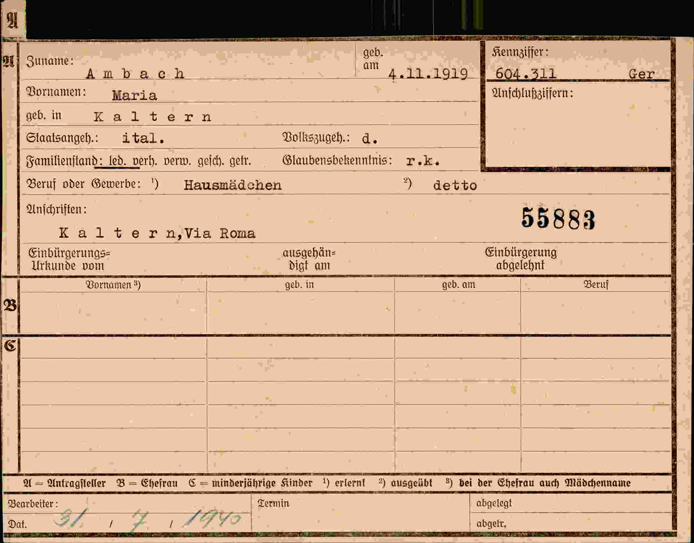 Dokument für Maria Ambach