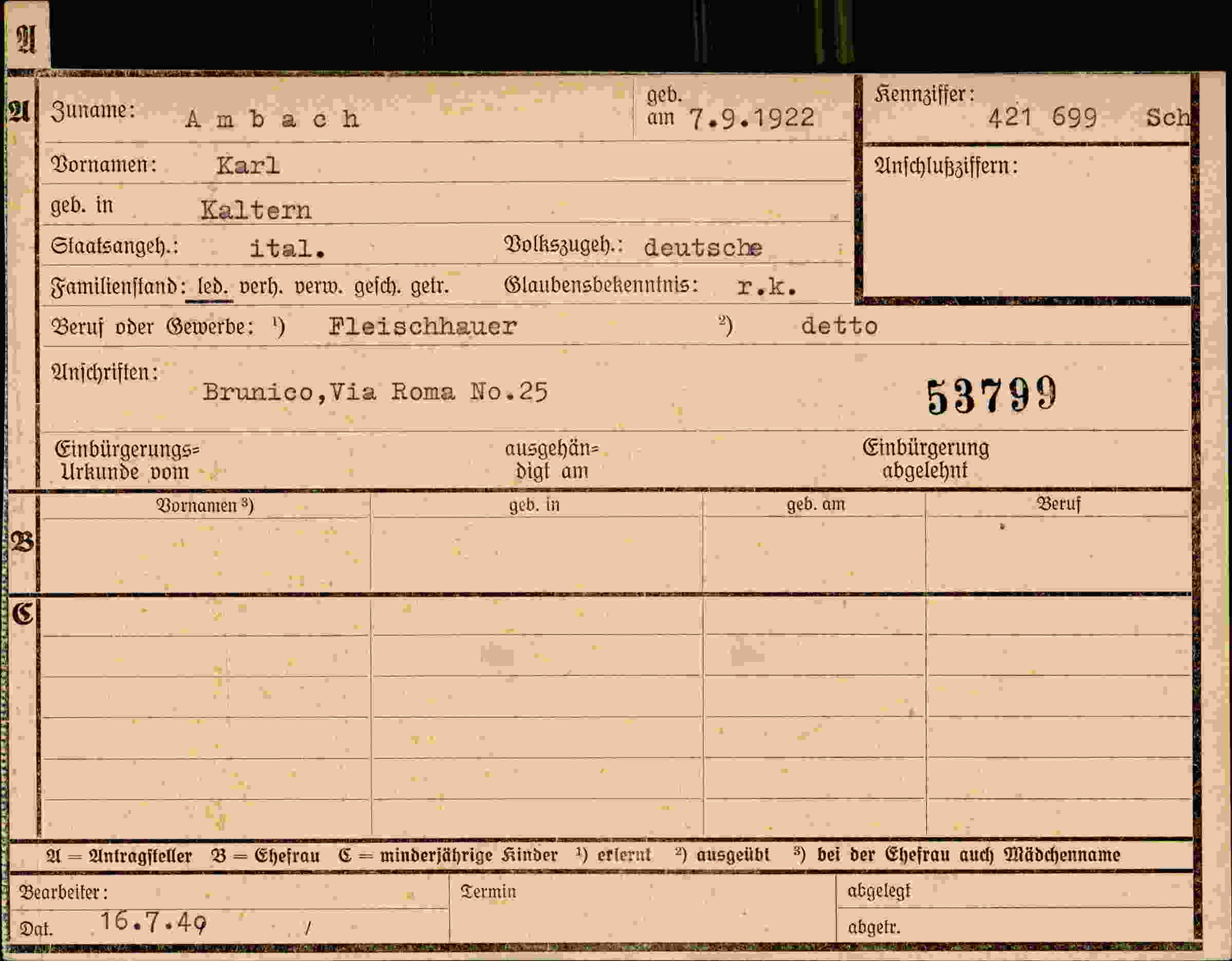Dokument für Karl Ambach