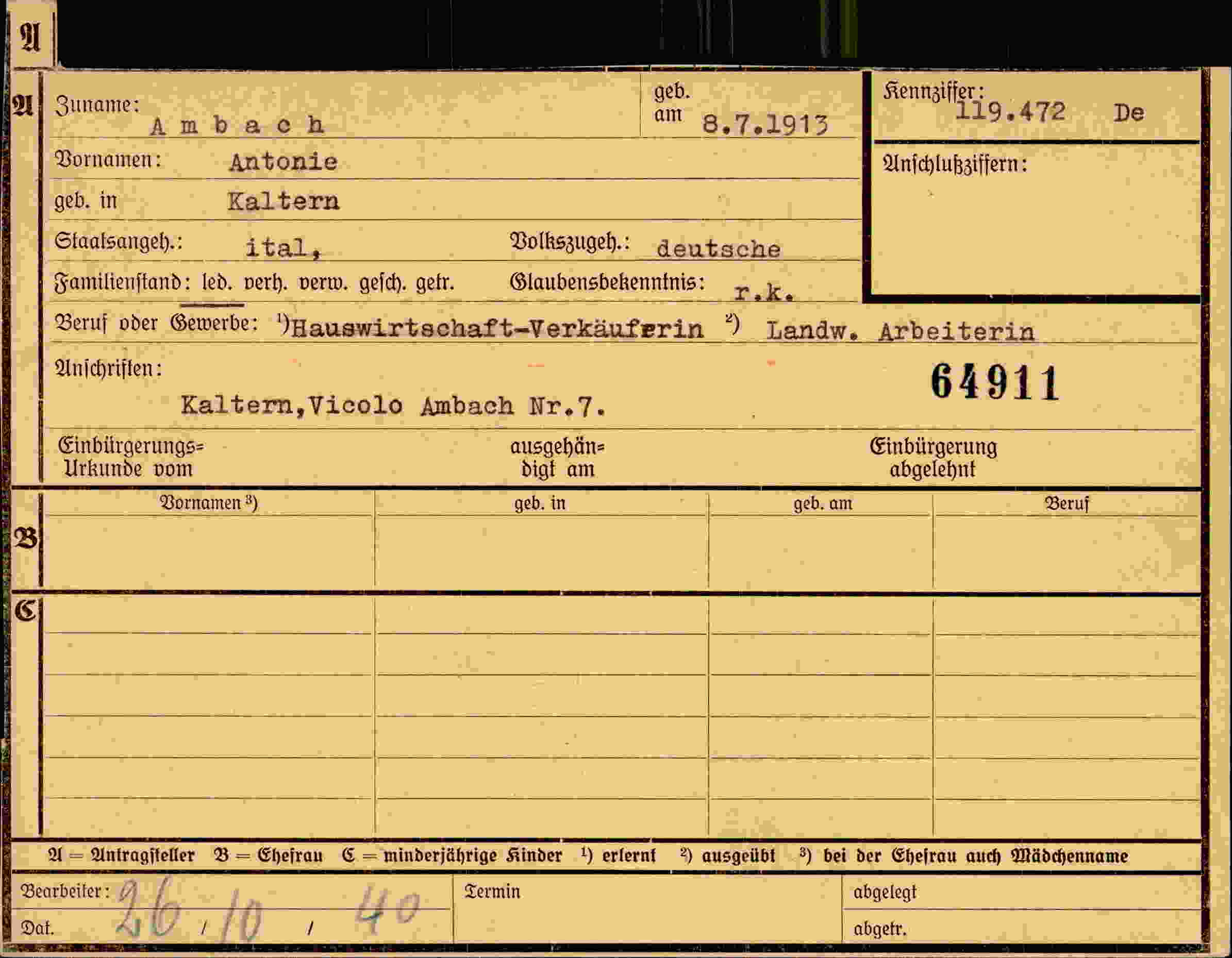 Dokument für Antonie Ambach