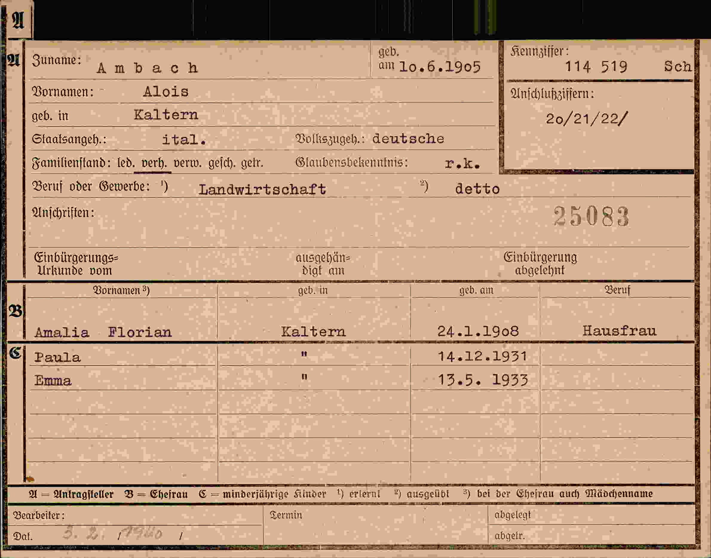 Vorderseite des Dokuments