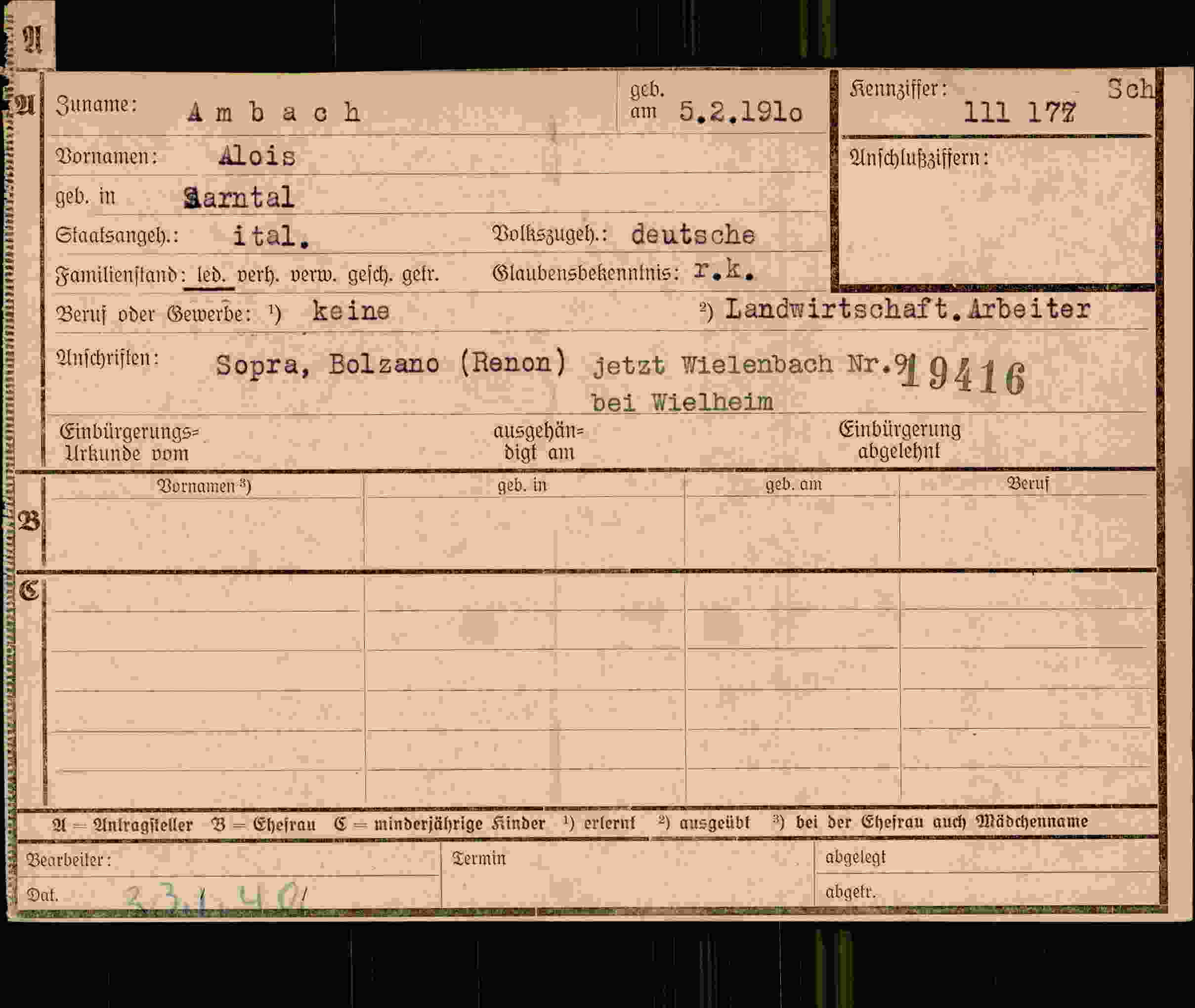 Dokument für Alois Ambach