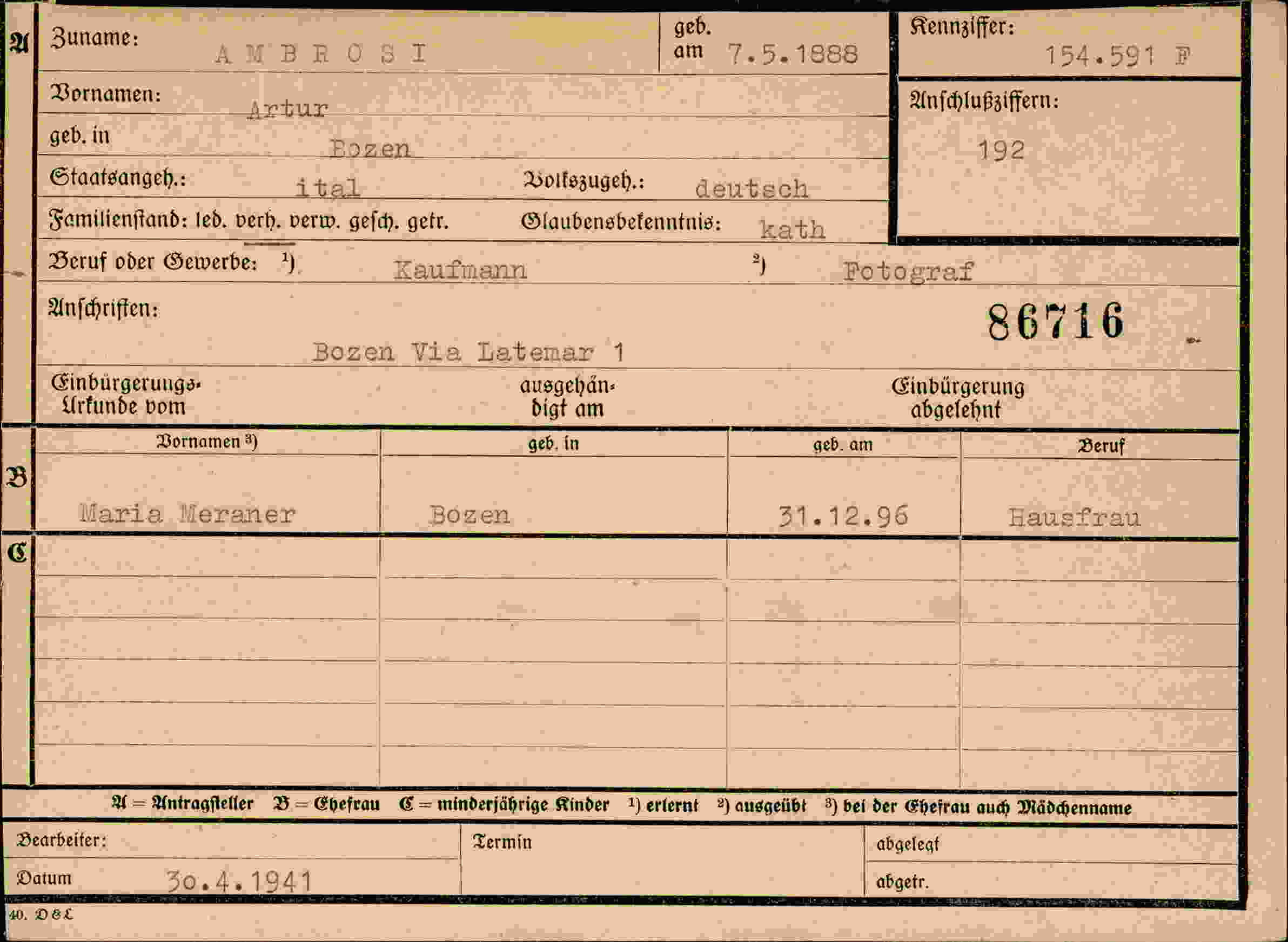 Dokument für Artur Ambrosi