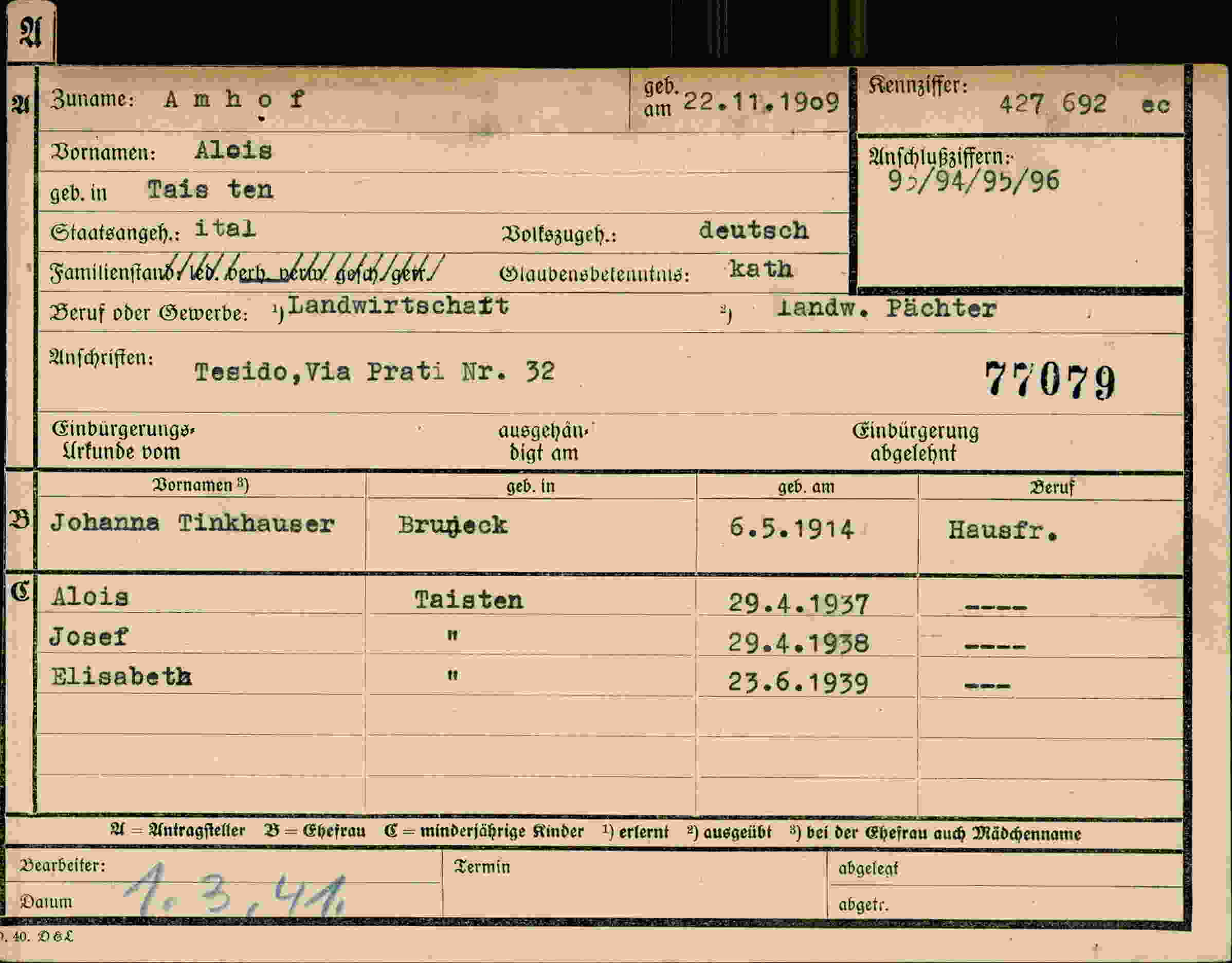 Dokument für Alois Amhof