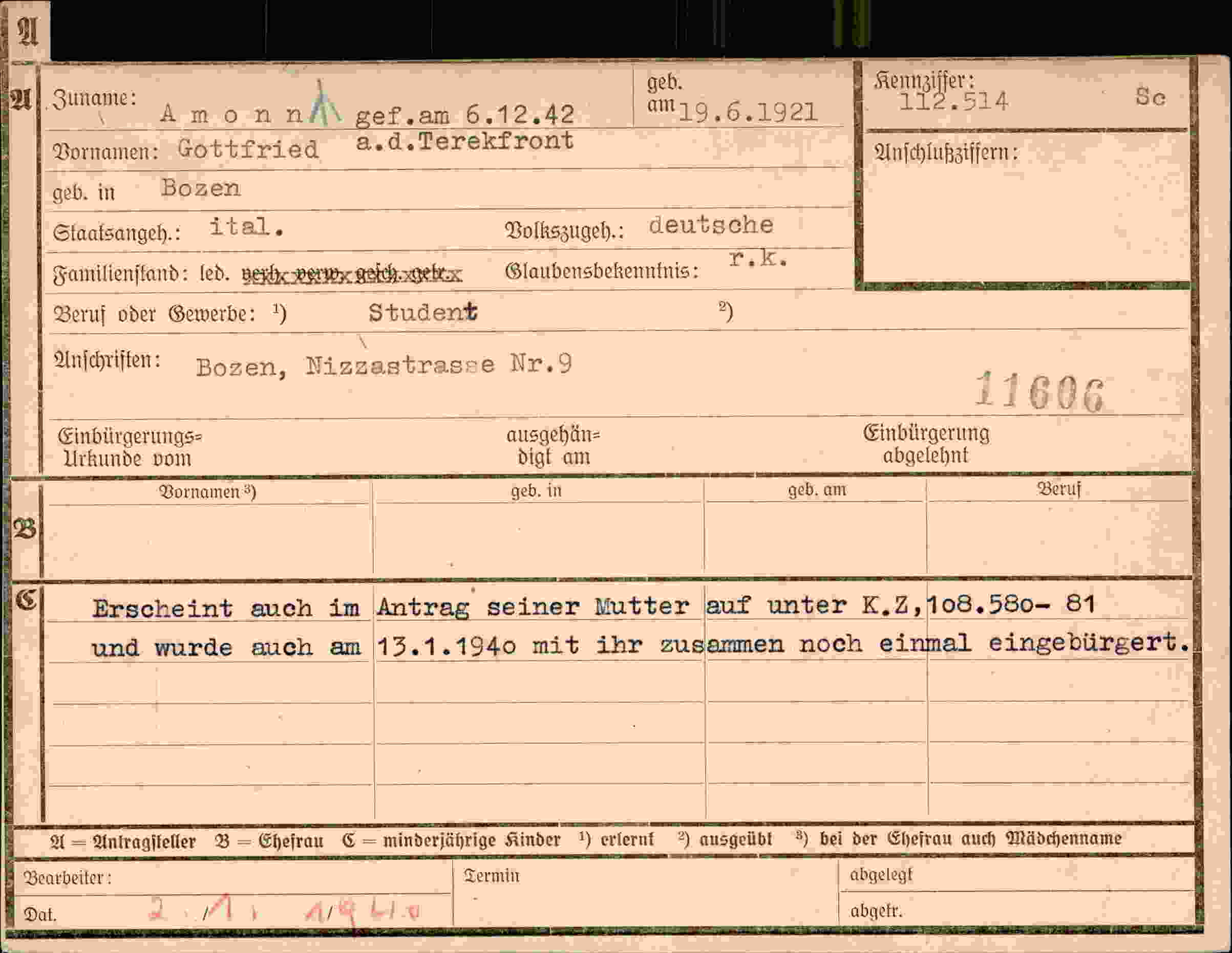 Dokument für Gottfried Amonn