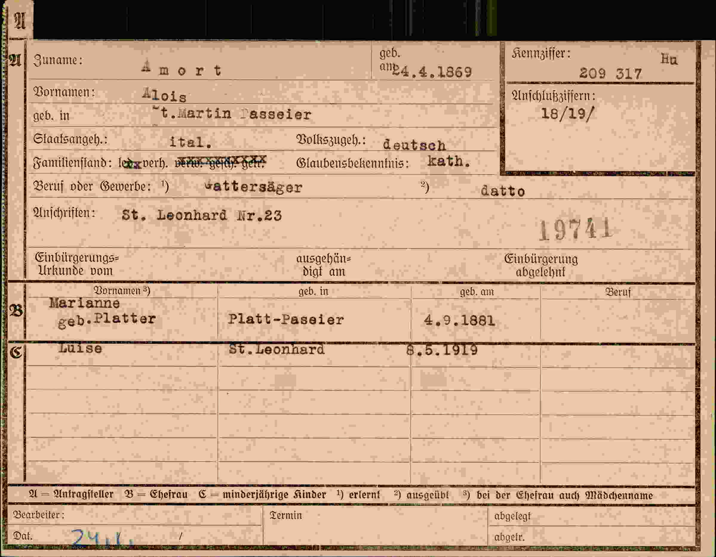 Dokument für Alois Amort