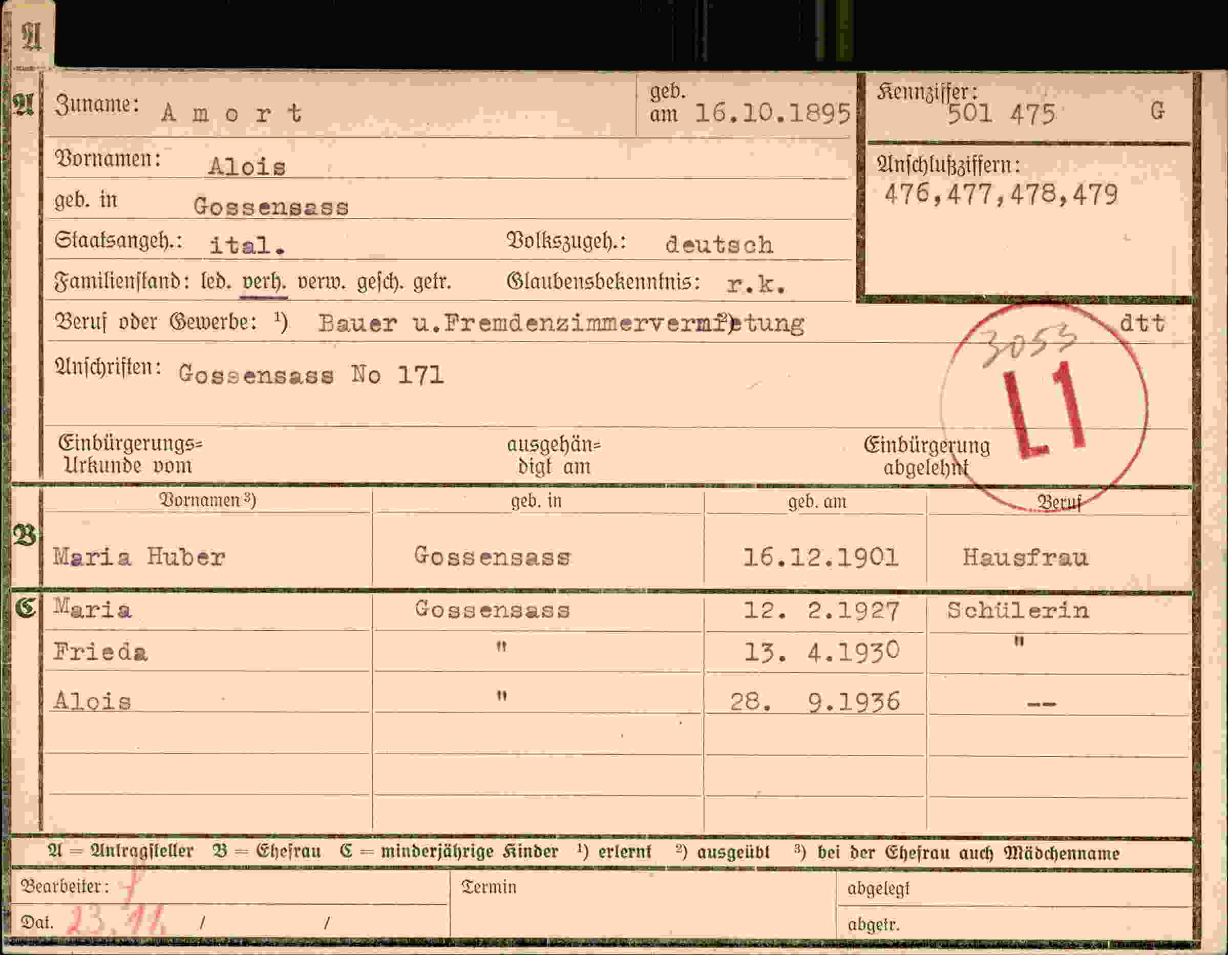 Dokument für Alois Amort