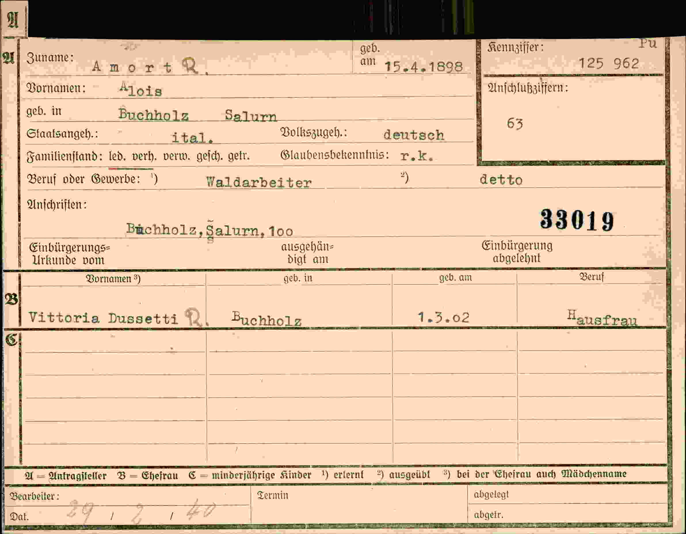 Dokument für Alois Amort