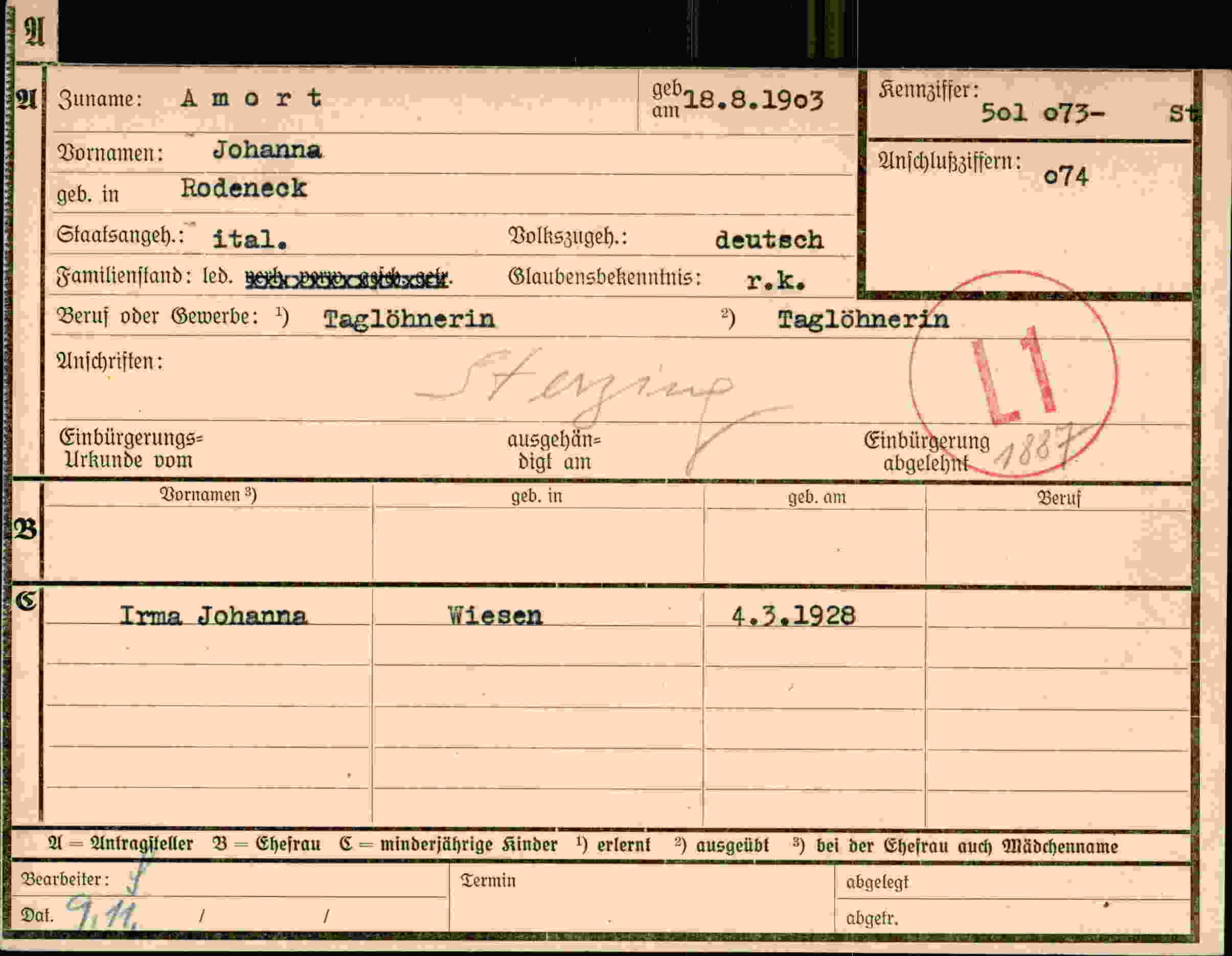 Dokument für Johanna Amort