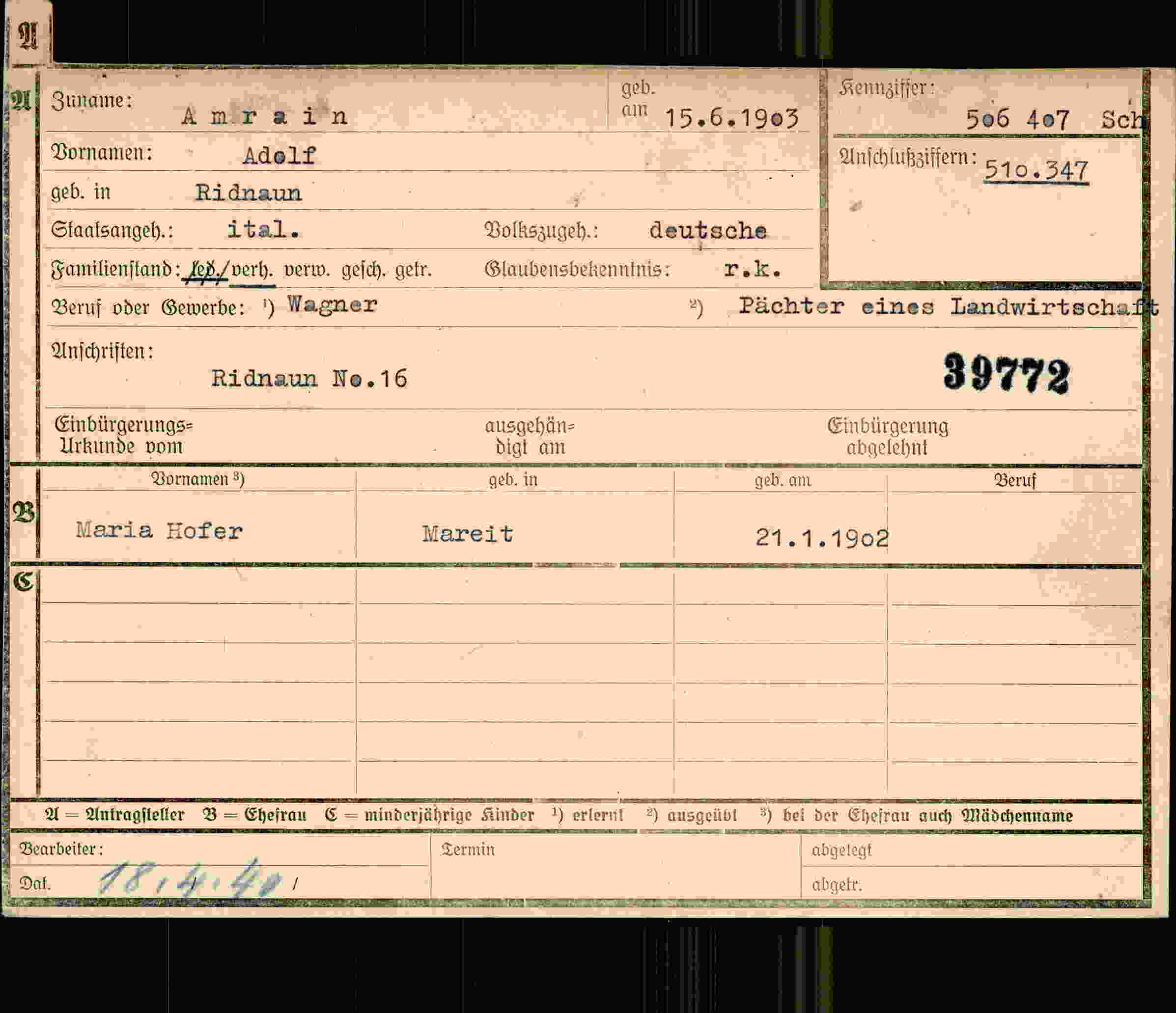 Dokument für Adolf Amrain