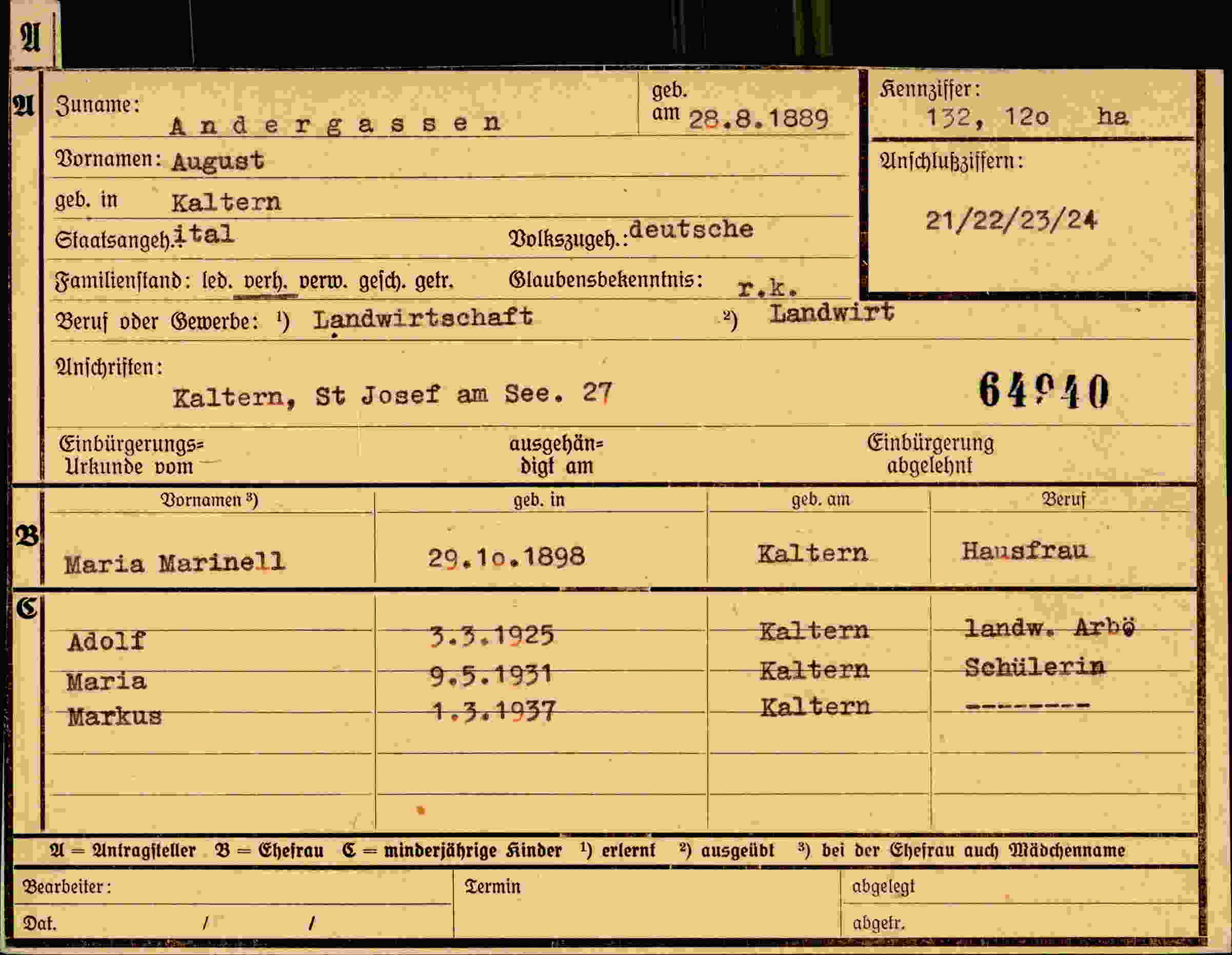 Dokument für August Andergassen