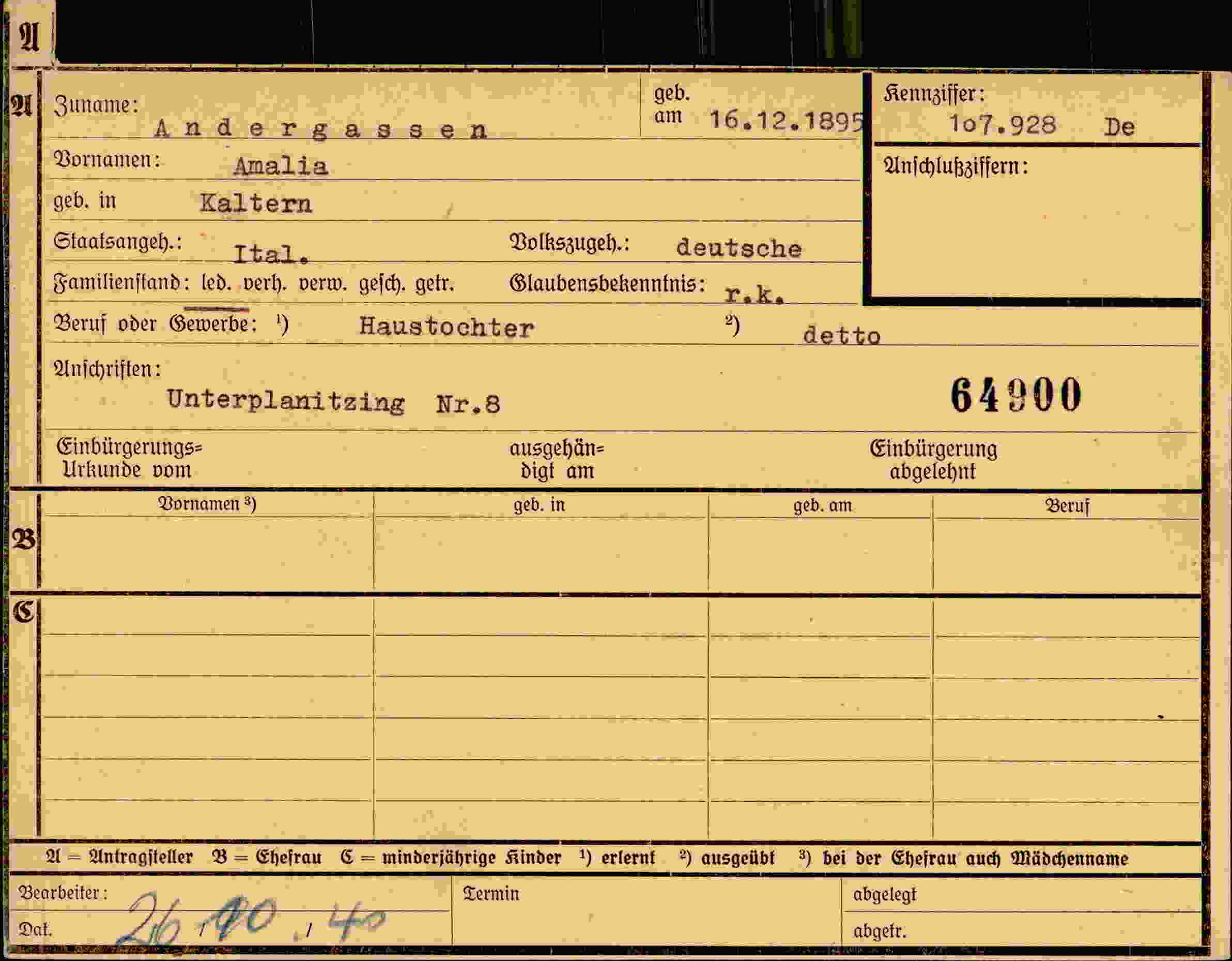 Dokument für Amalia Andergassen