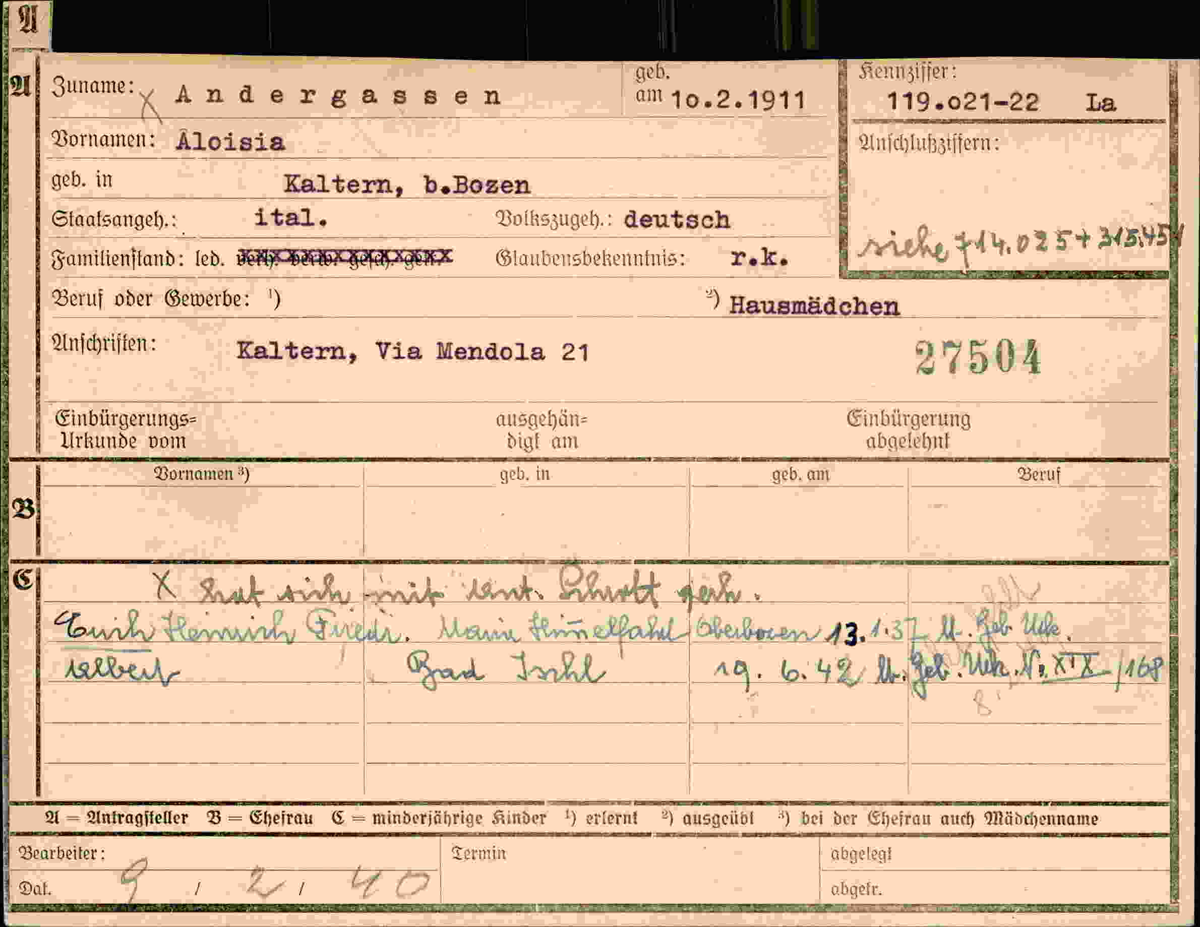 Dokument für Aloisia Andergassen