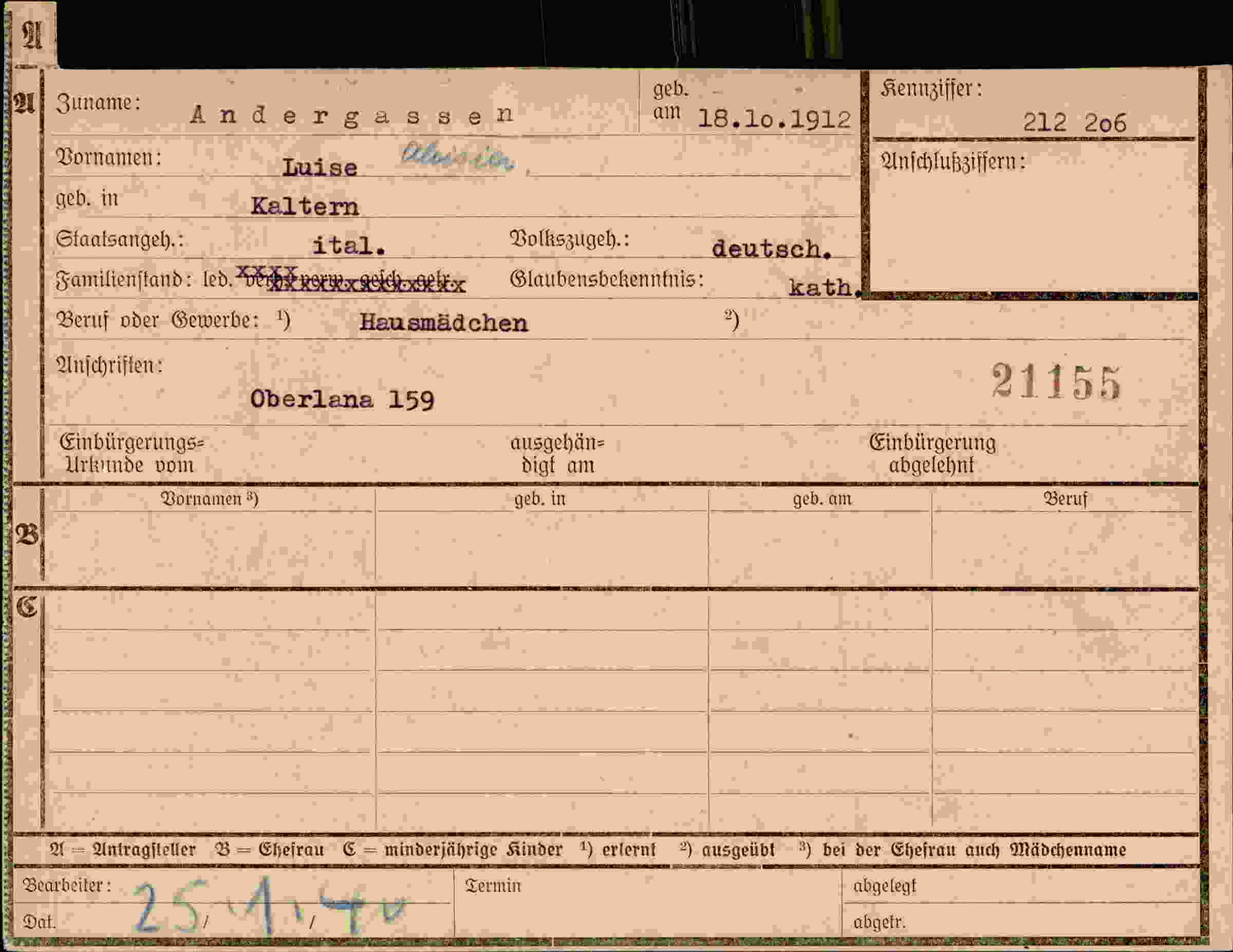 Dokument für Aloisia Andergassen