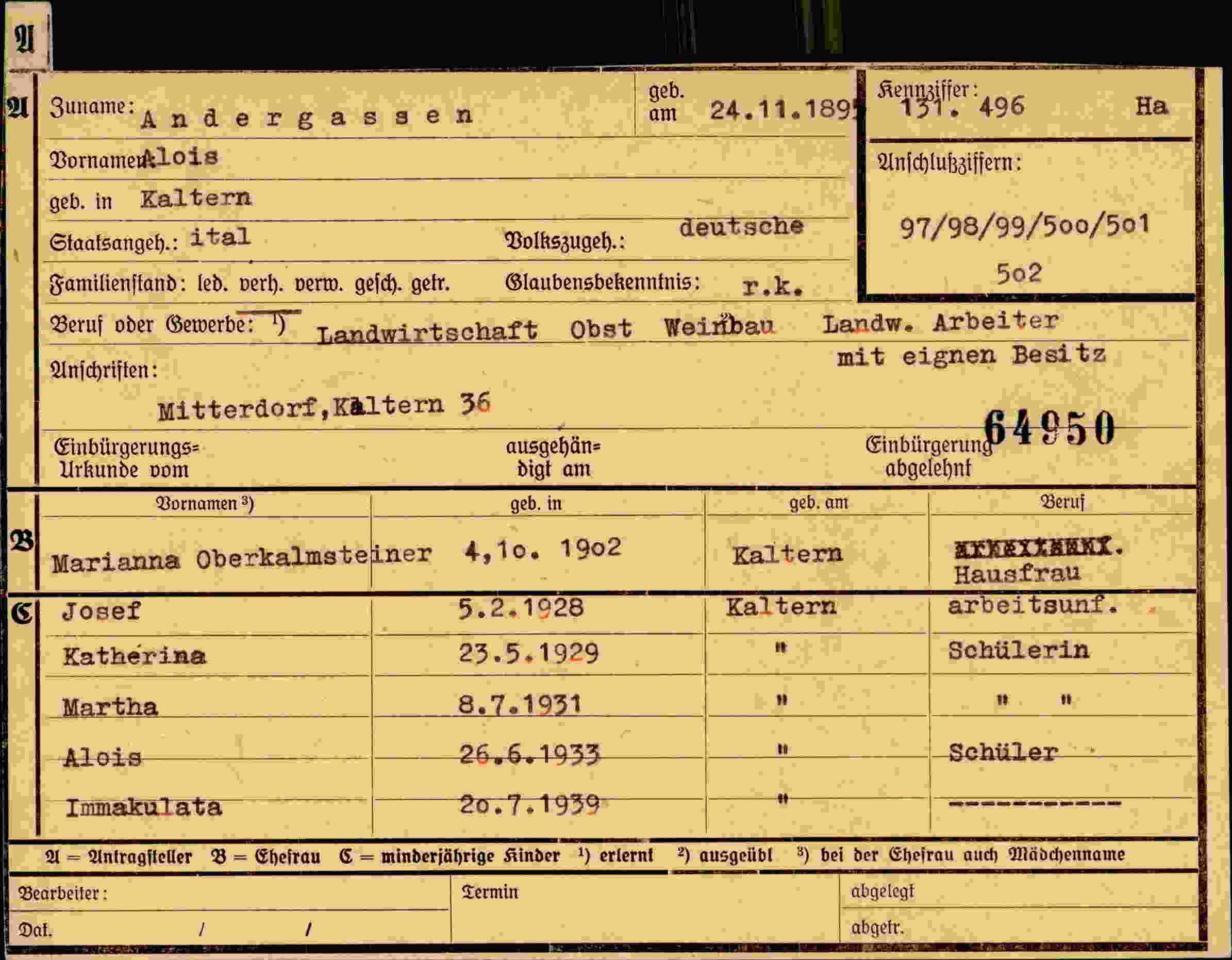 Dokument für Alois Andergassen