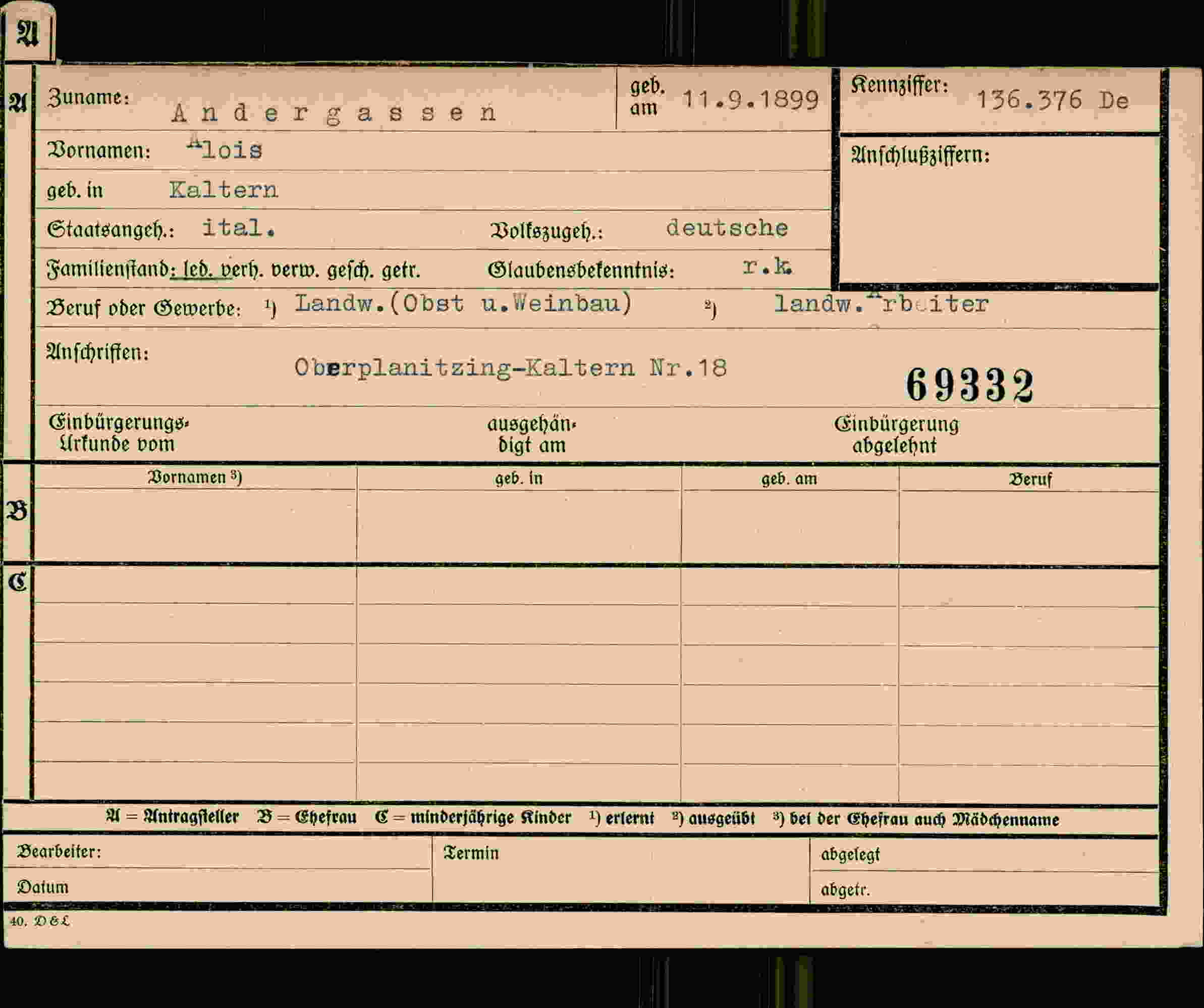 Dokument für Alois Andergassen