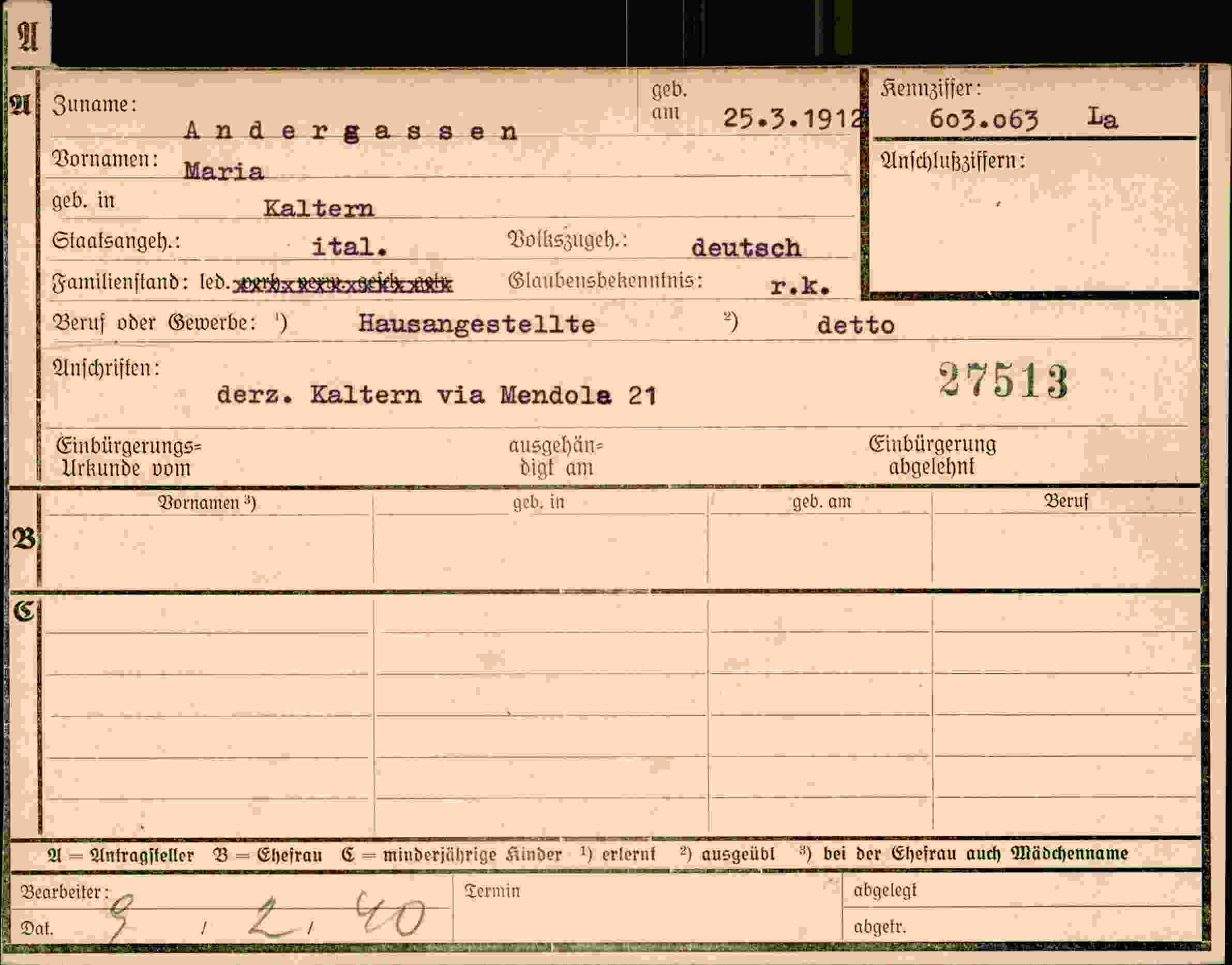 Dokument für Maria Andergassen