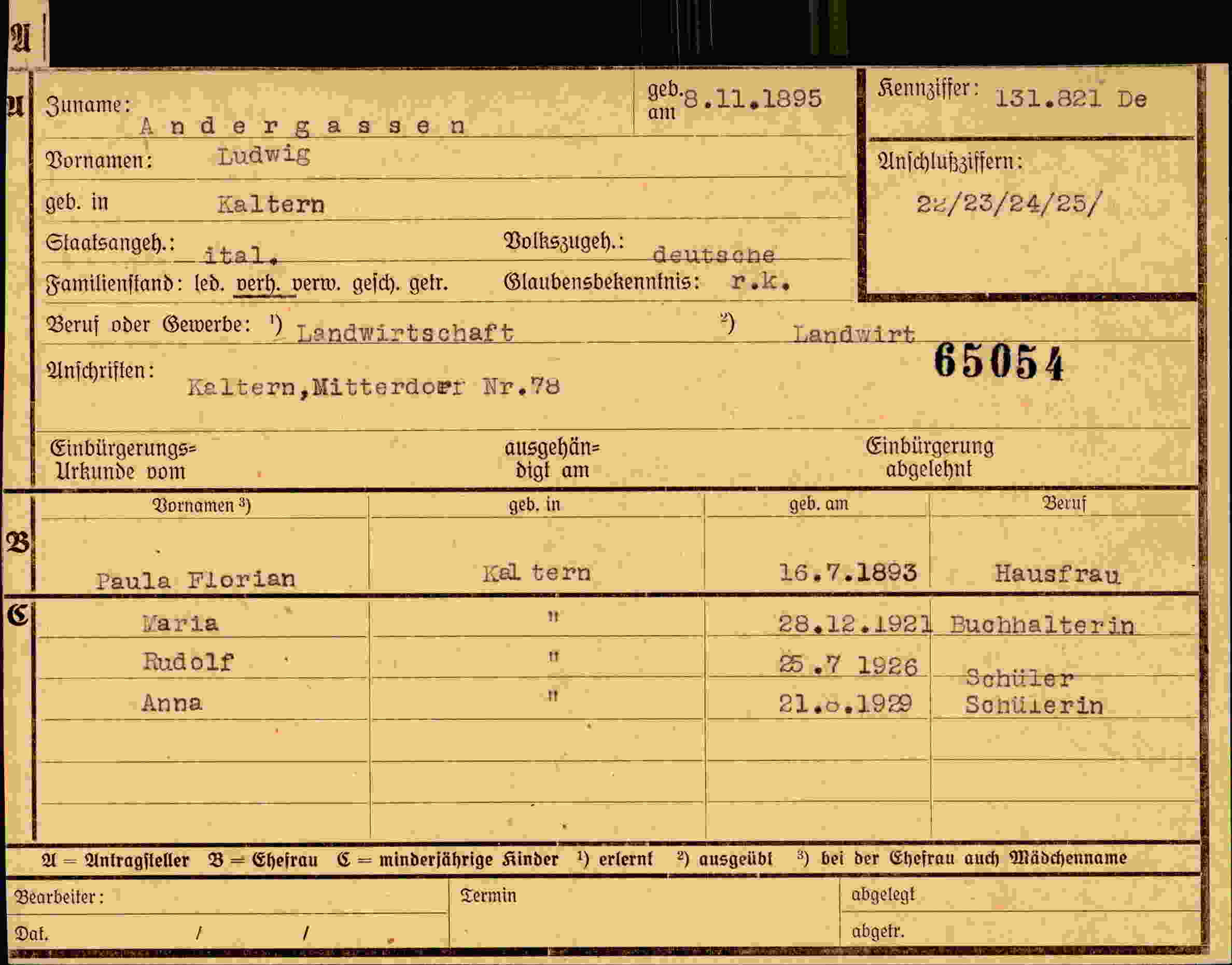 Dokument für Ludwig Andergassen