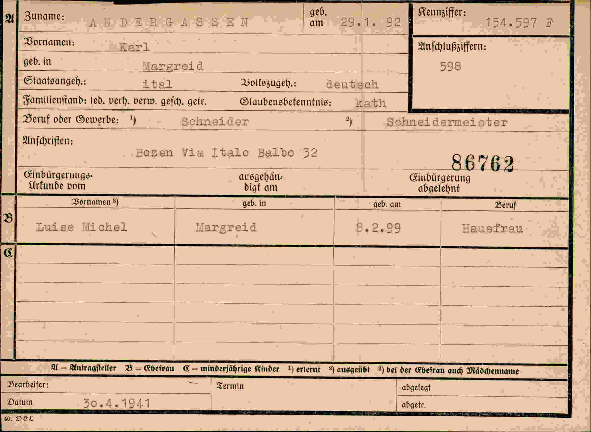 Dokument für Karl Andergassen