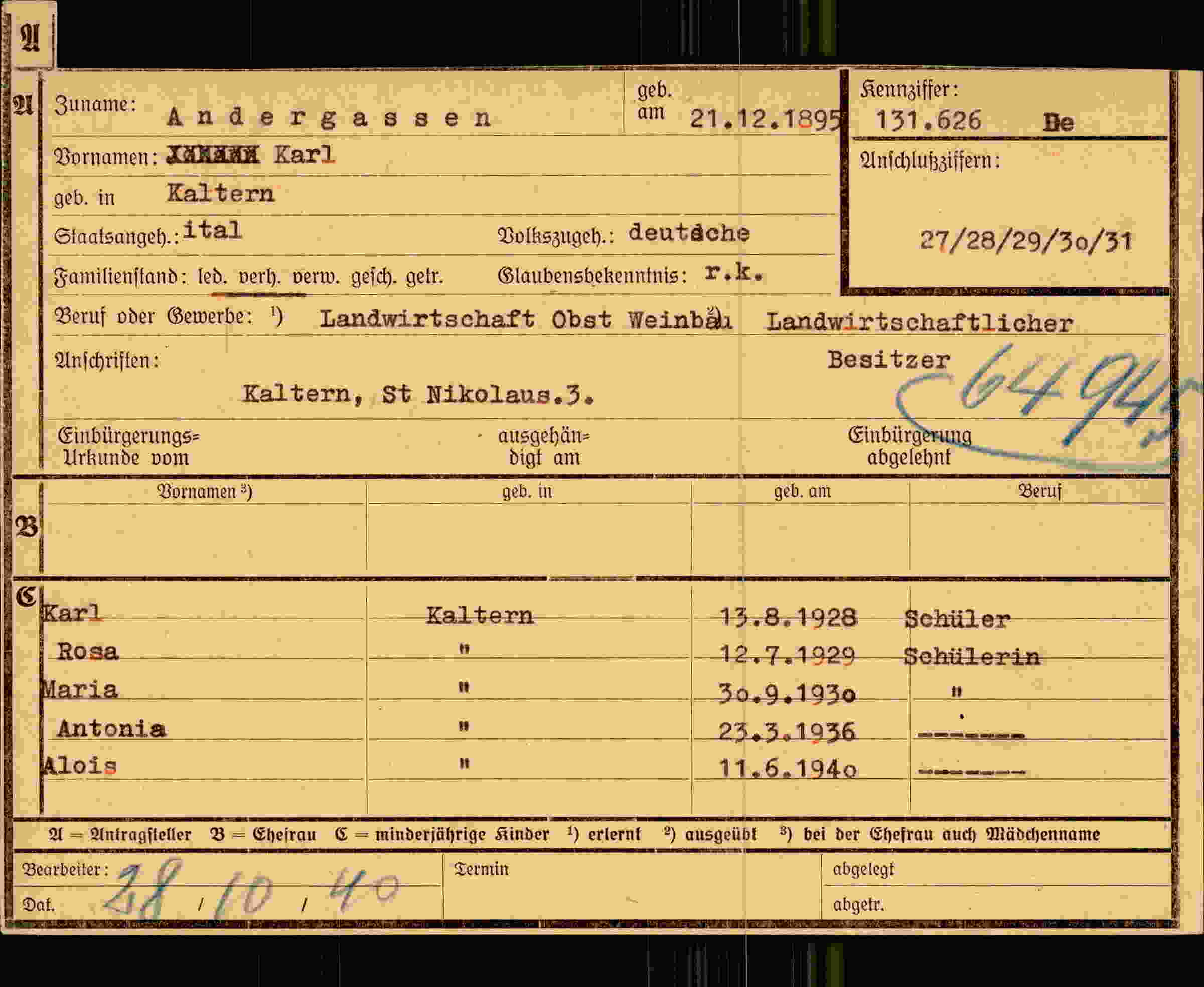 Dokument für Karl Andergassen