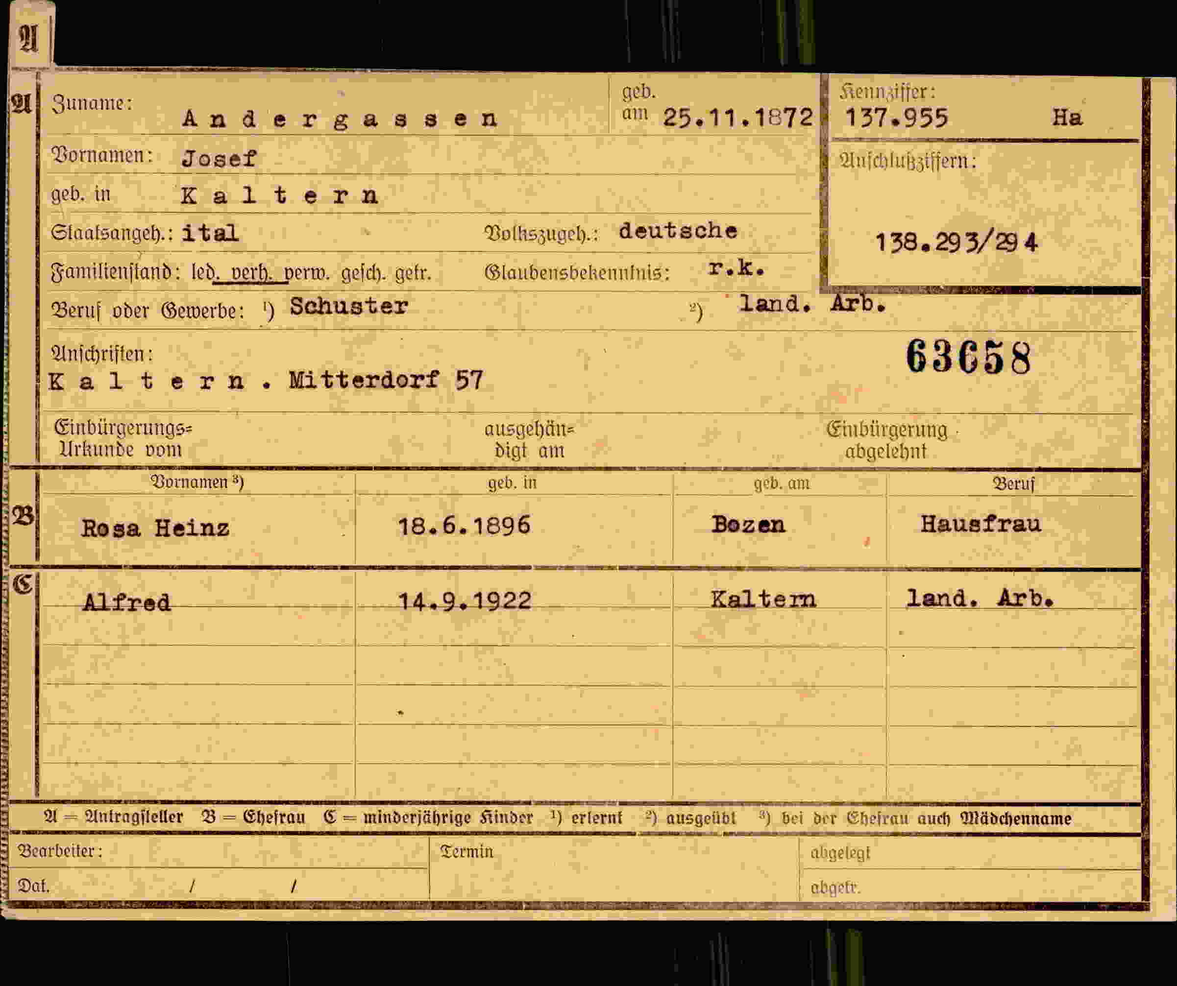 Dokument für Josef Andergassen