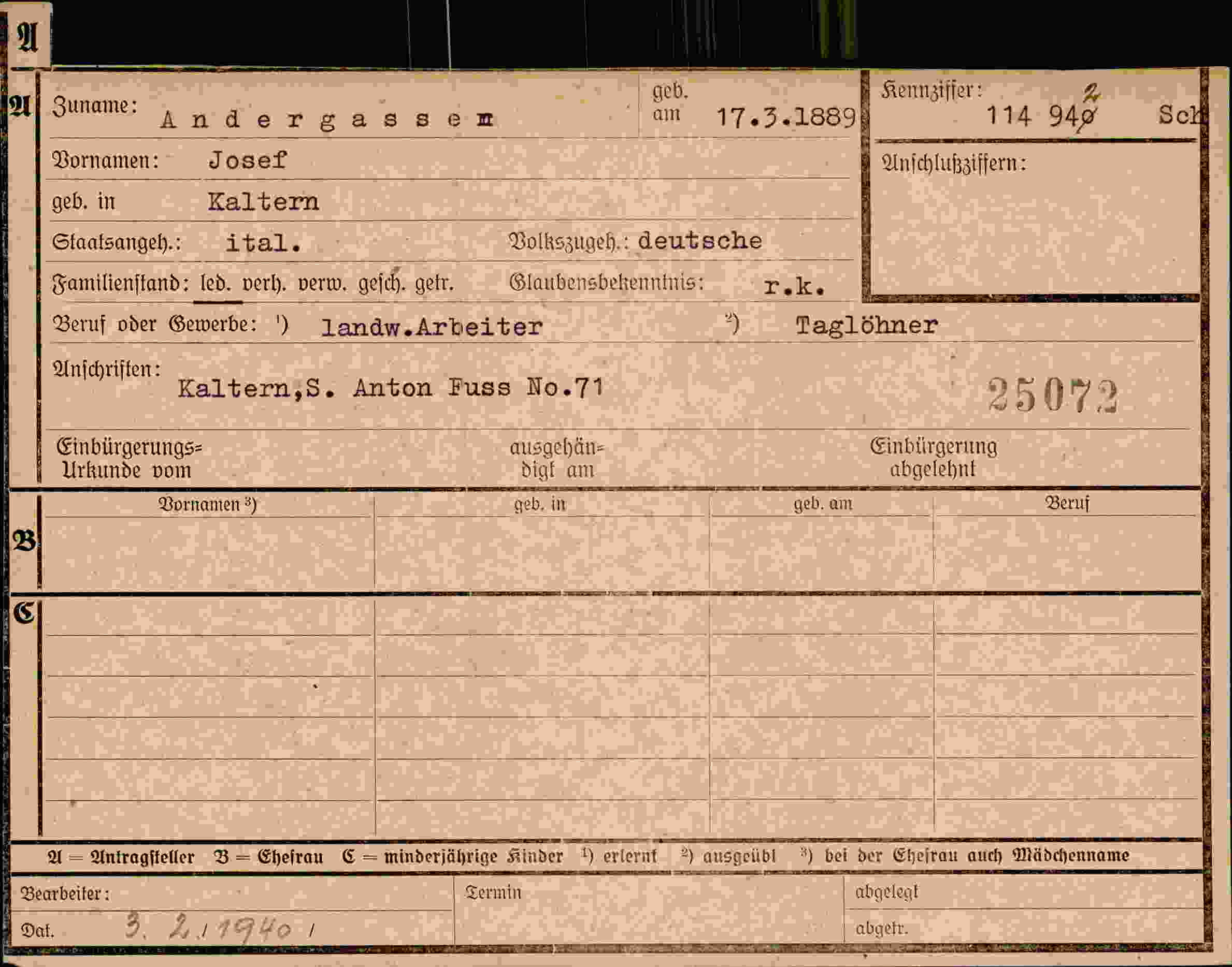 Dokument für Josef Andergassen