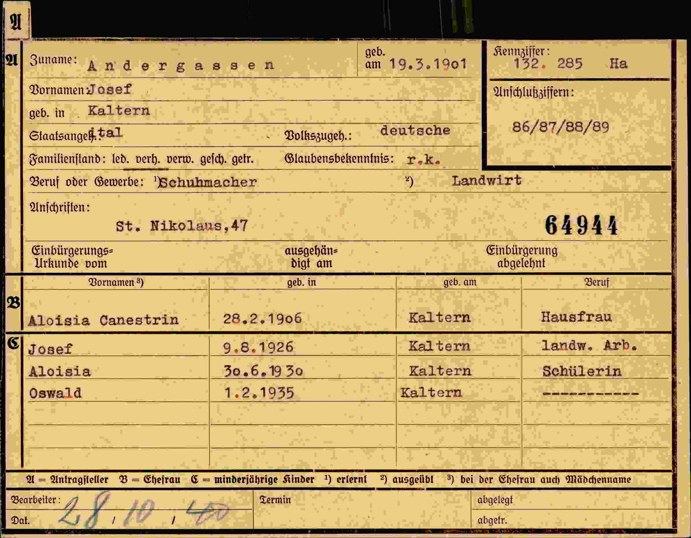 Dokument für Josef Andergassen