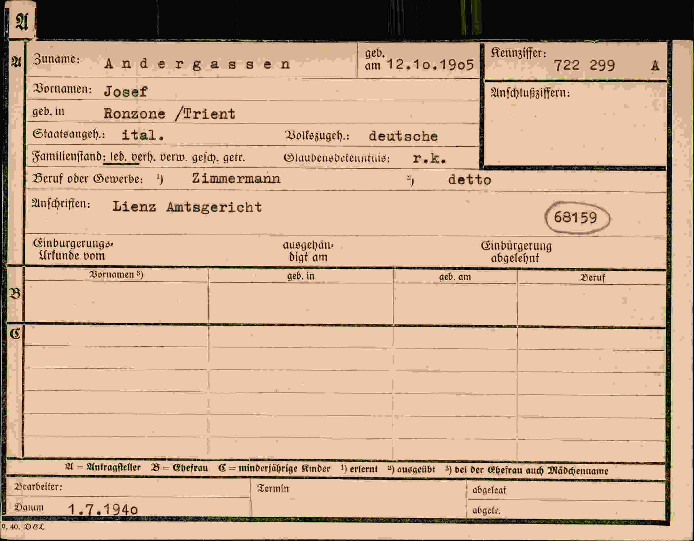 Dokument für Josef Andergassen