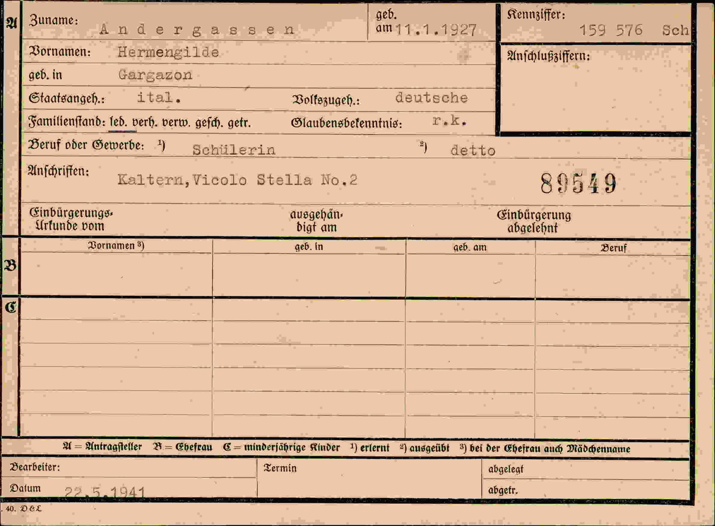 Dokument für Hermengilde Andergassen