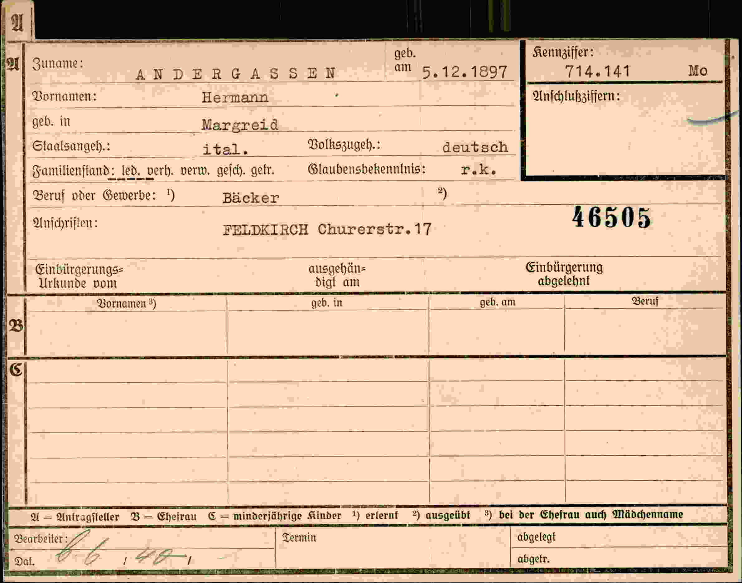 Dokument für Hermann Andergassen