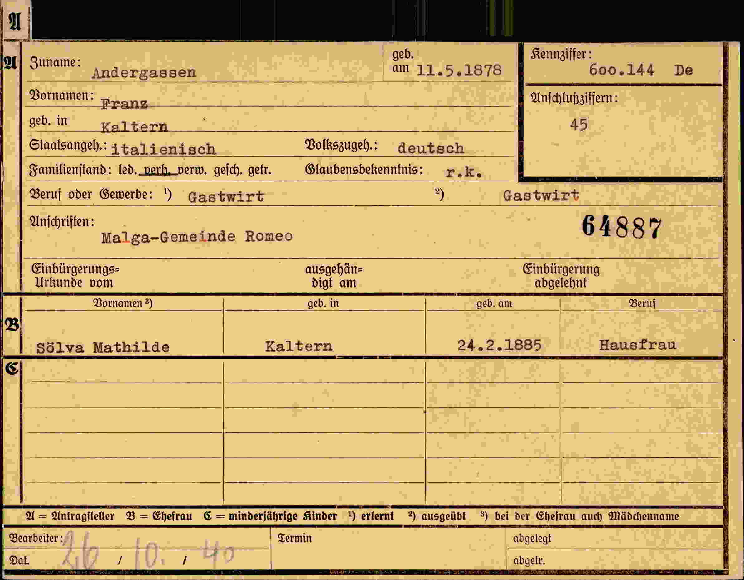 Dokument für Franz Andergassen
