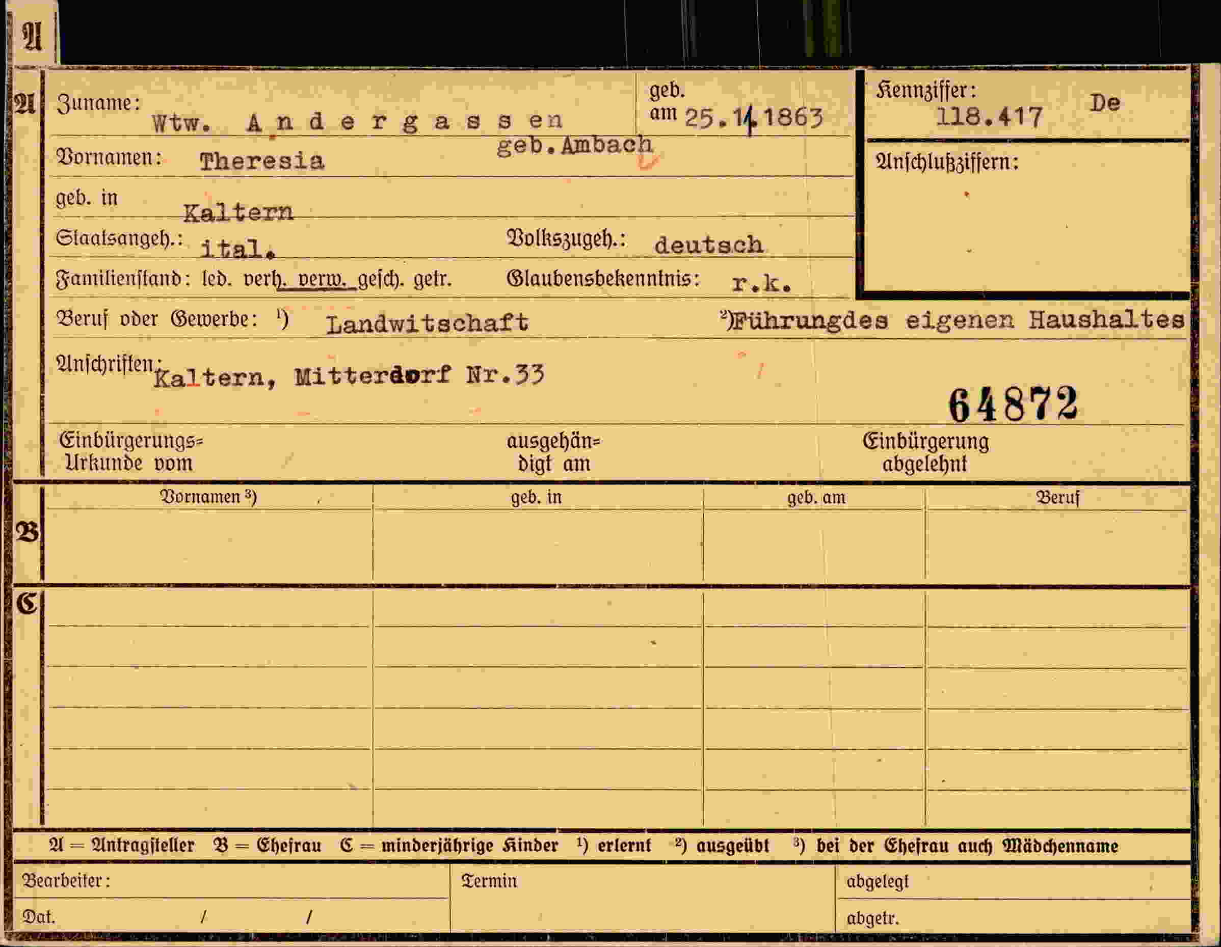 Dokument für Theresia Andergassen