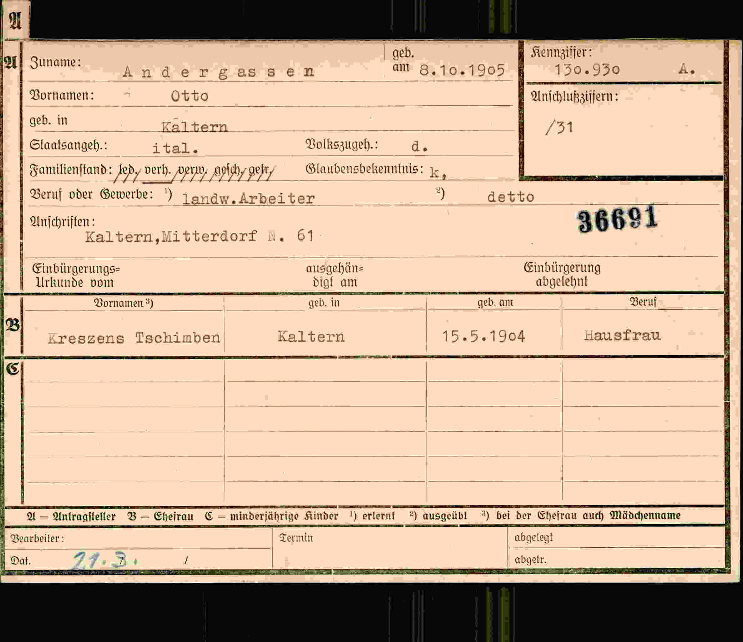 Dokument für Otto Andergassen