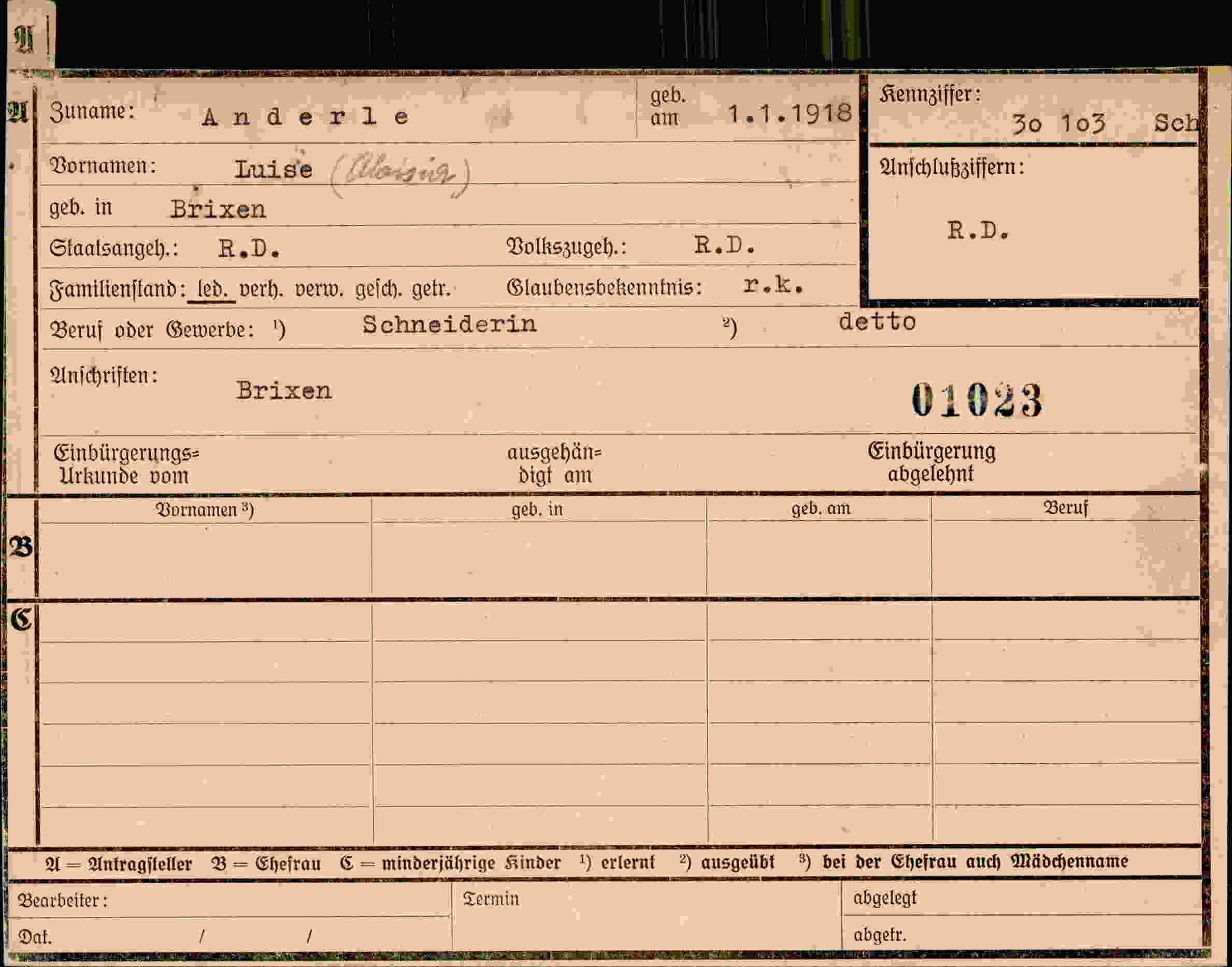 Dokument für Luise Aloisia Anderle