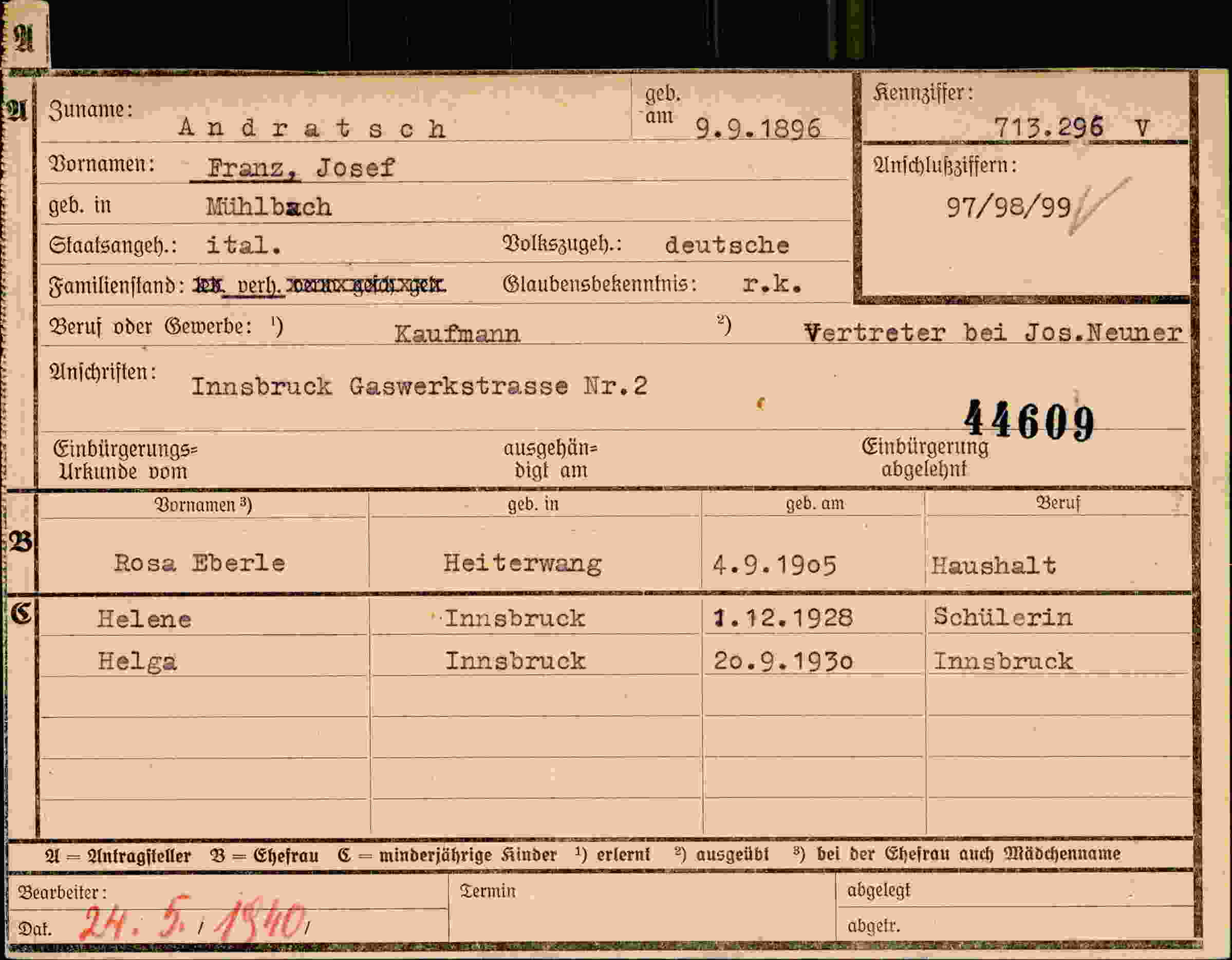 Dokument für Franz Josef Andratsch