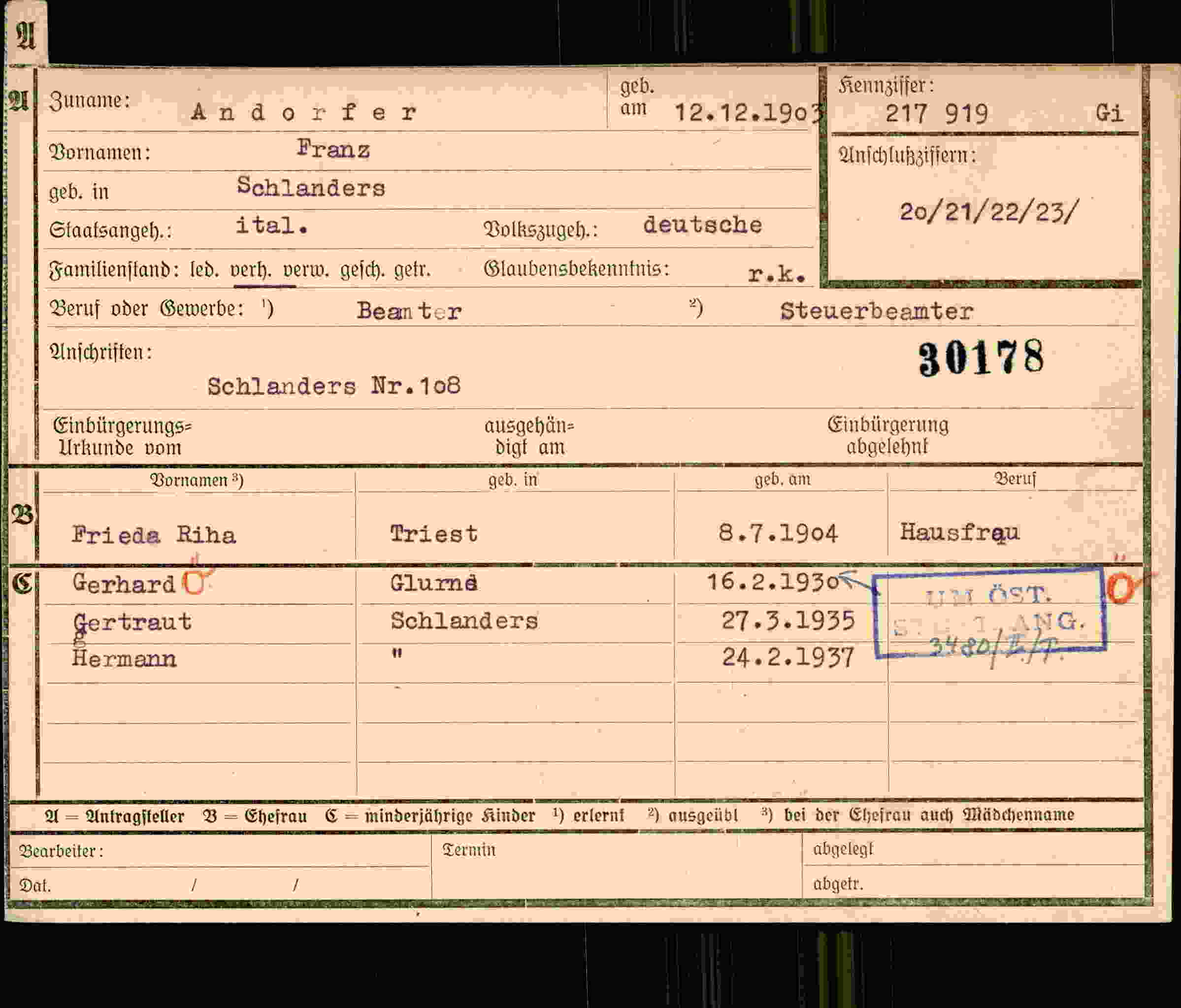 Dokument für Franz Andorfer