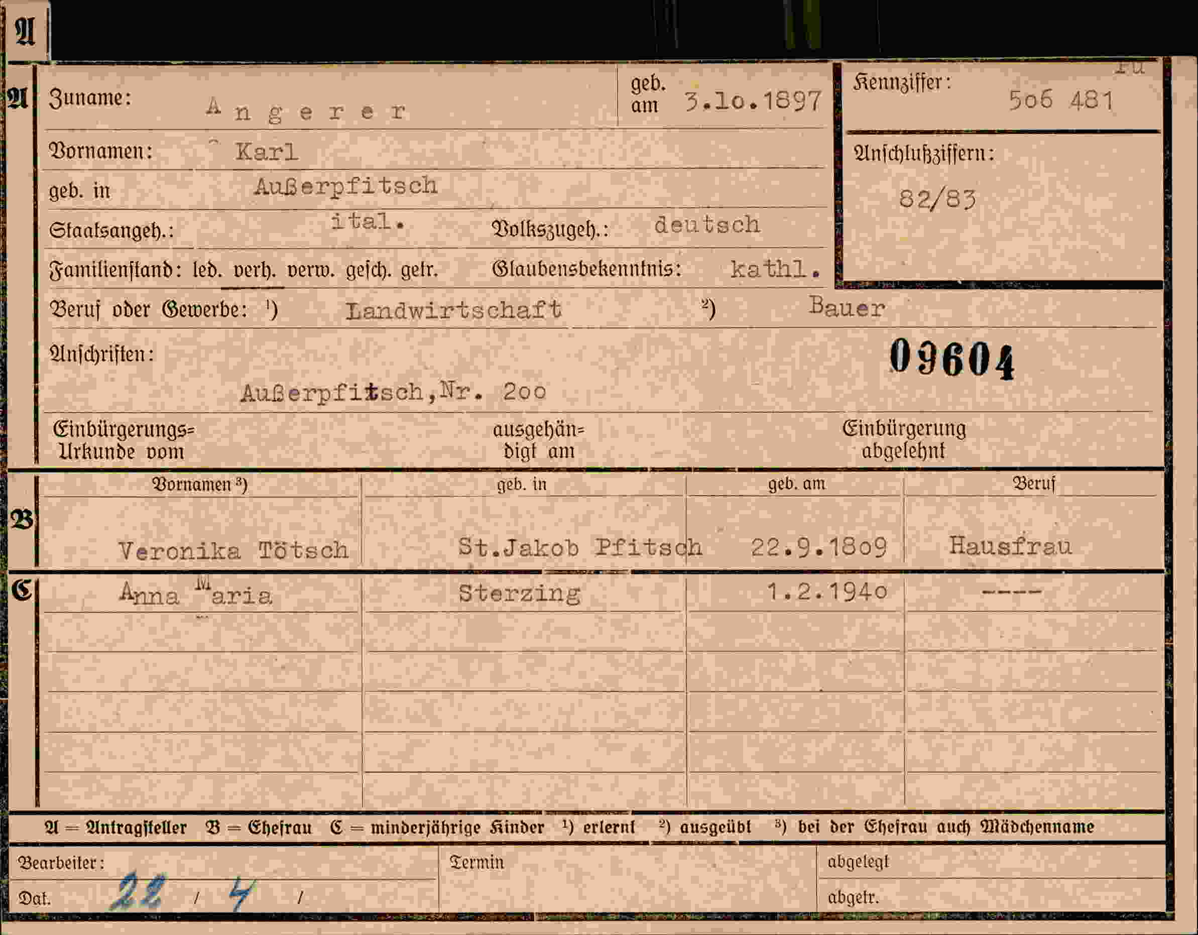 Dokument für Karl Angerer
