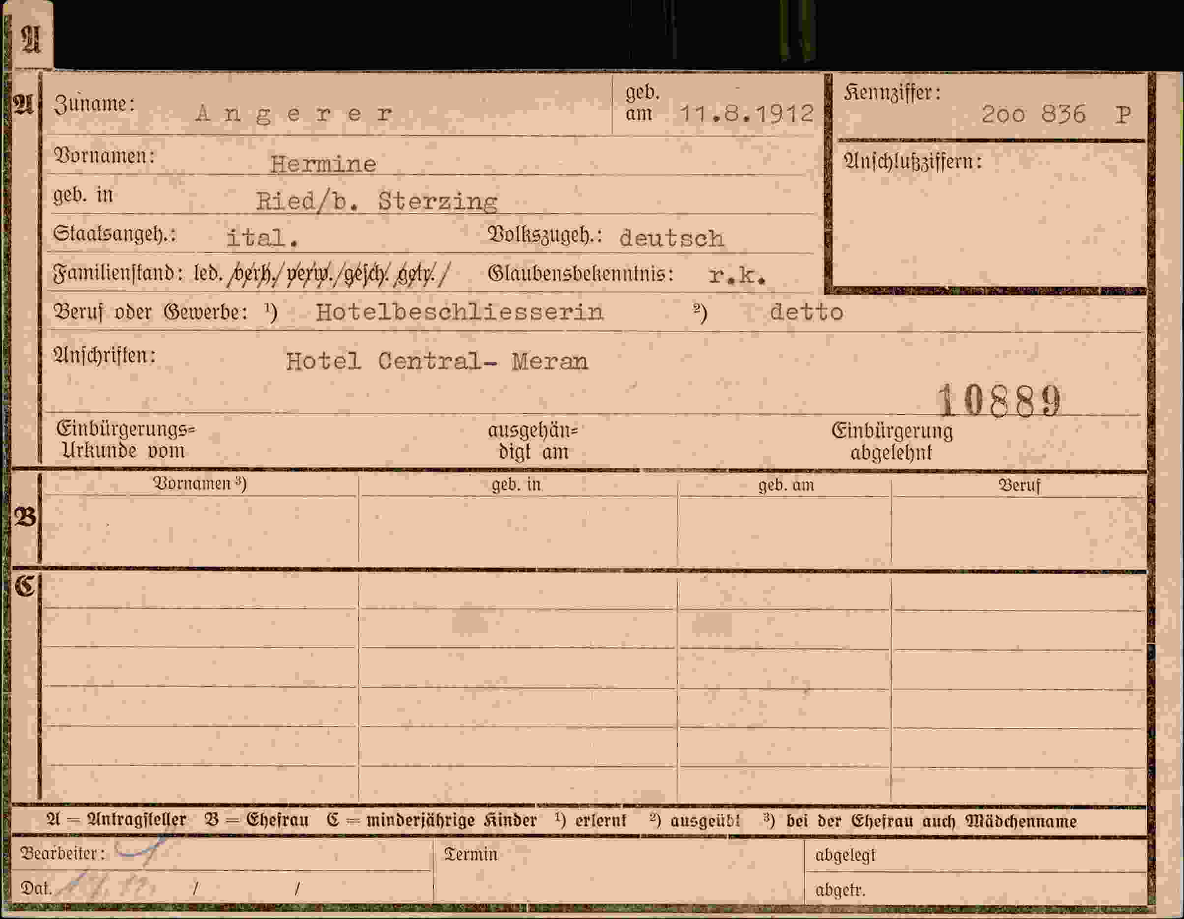 Dokument für Hermine Angerer