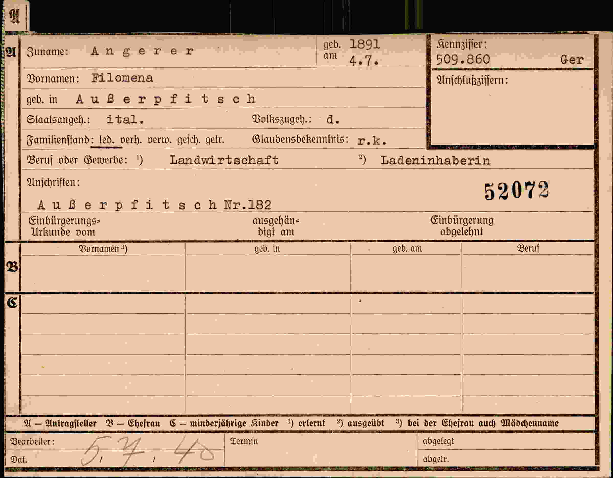 Dokument für Filomena Angerer